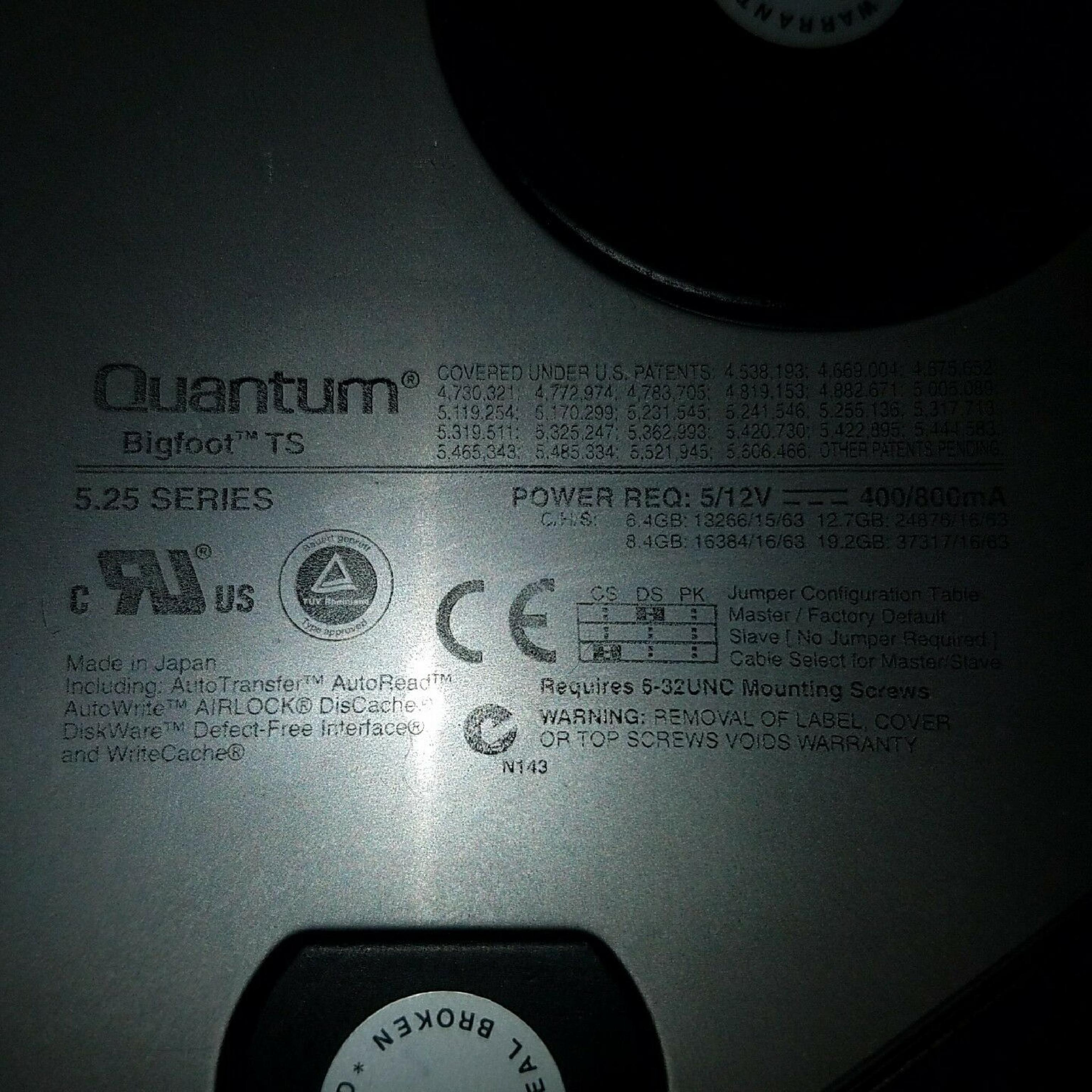 QUANTUM TS12A011 12.7GB IDE DRIVE BIGFOOT REV 02-E