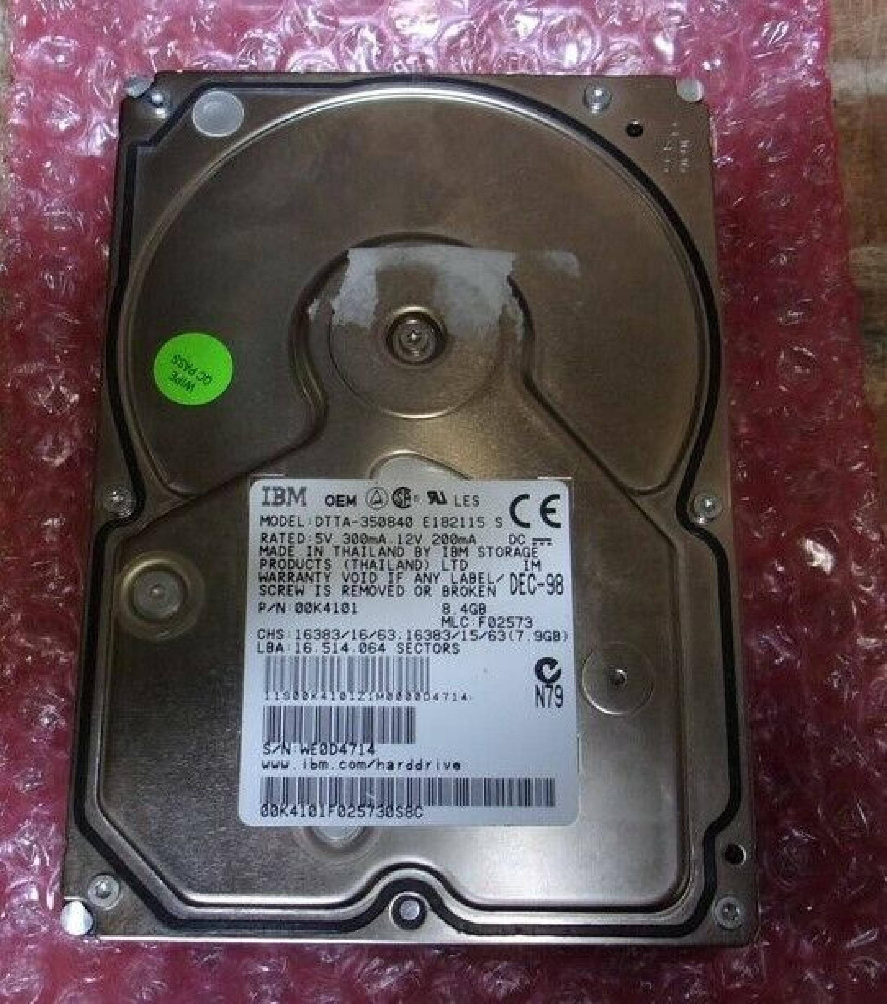 IBM DTTA-350840 8.4GB IDE DRIVE MCL:F02573 OCT-98