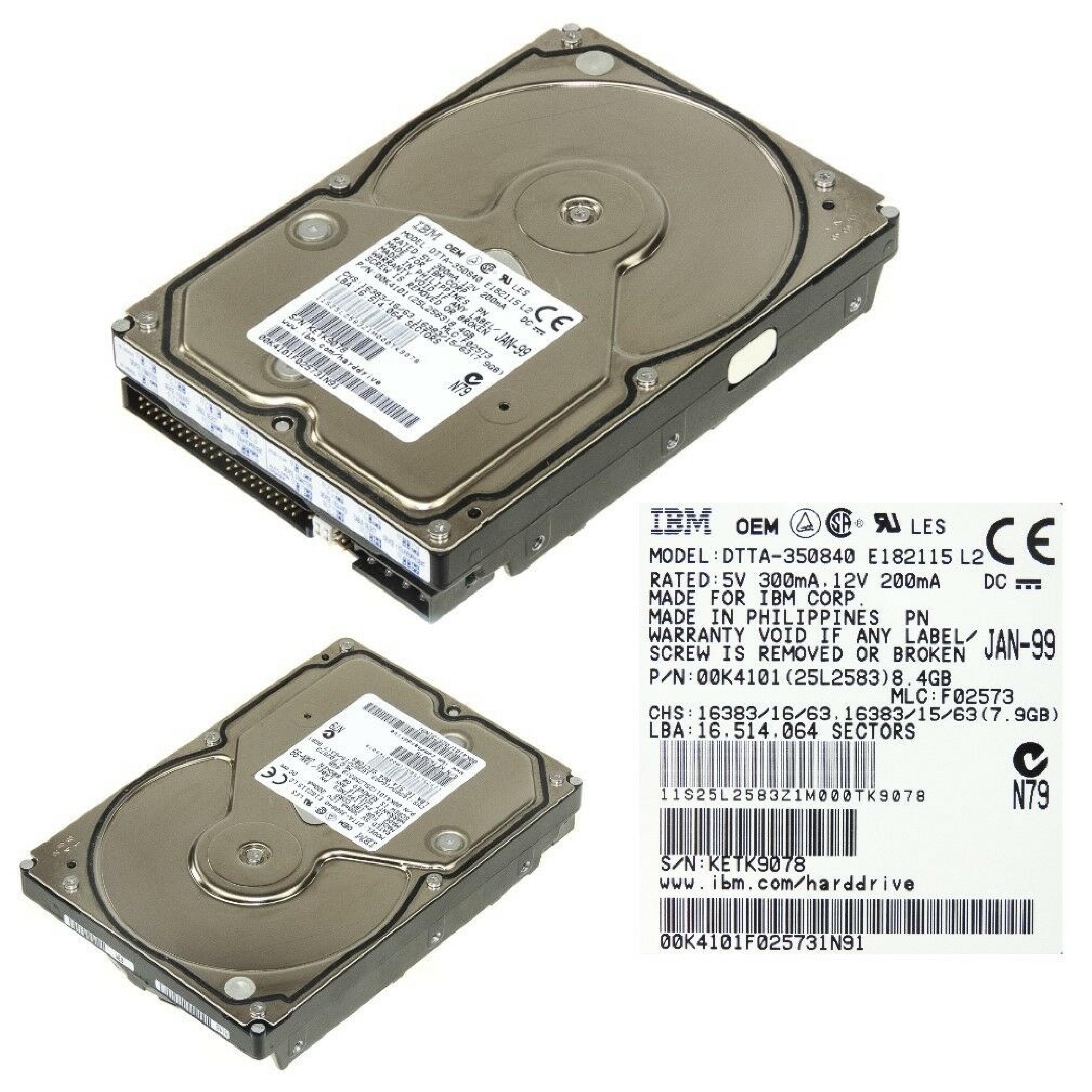 IBM 00K4101 8.4GB IDE DRIVE MCL:F02573 OCT-98