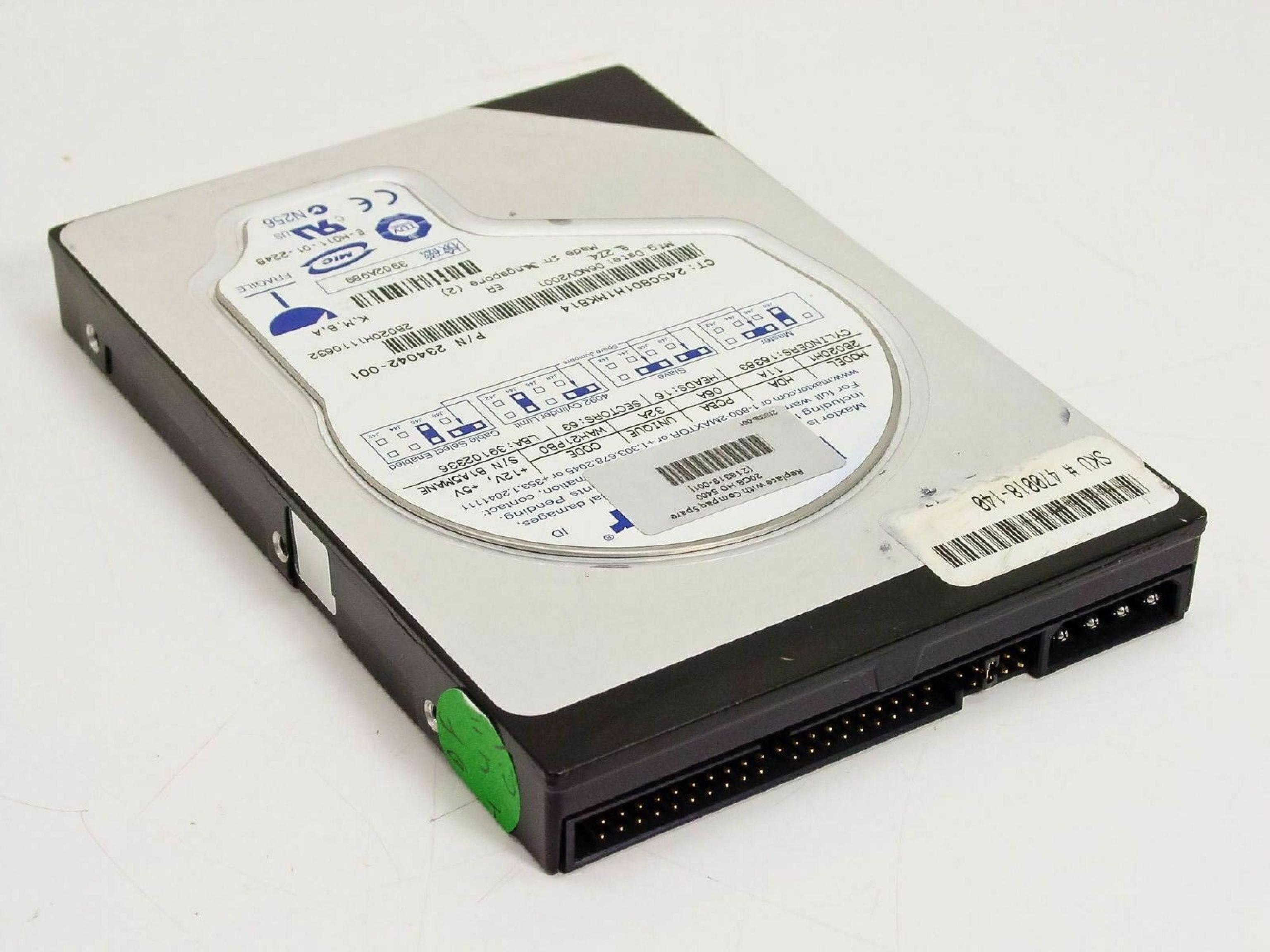 COMPAQ / HEWLETT PACKARD / HP 218318-001 20GB IDE DRIVE LBA 39102336 DCM DSBBHV2A REV: A00