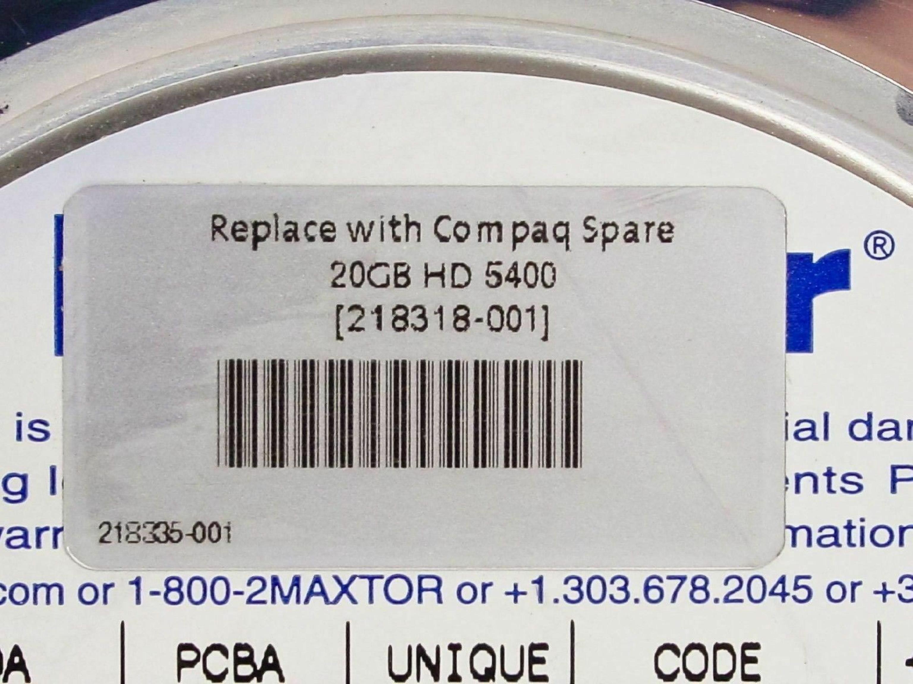 COMPAQ / HEWLETT PACKARD / HP 218318-001 20GB IDE DRIVE LBA 39102336 DCM DSBBHV2A REV: A00