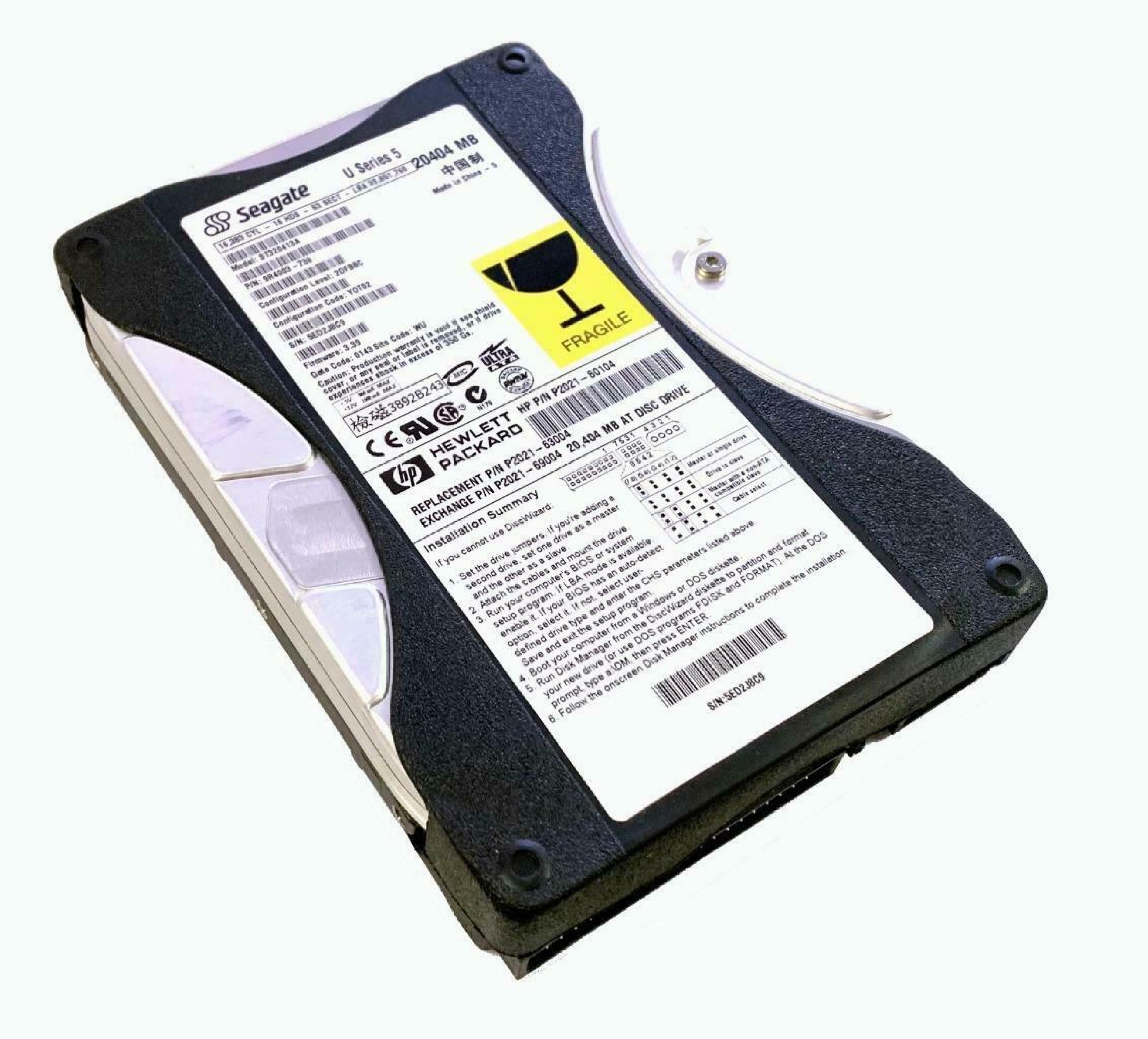 SEAGATE 9R4003-736 20GB IDE DRIVE CONFIG 3DFABA YOT02 FIRMWARE 3.39 DATE CODE 0202 SITE CODE SZ