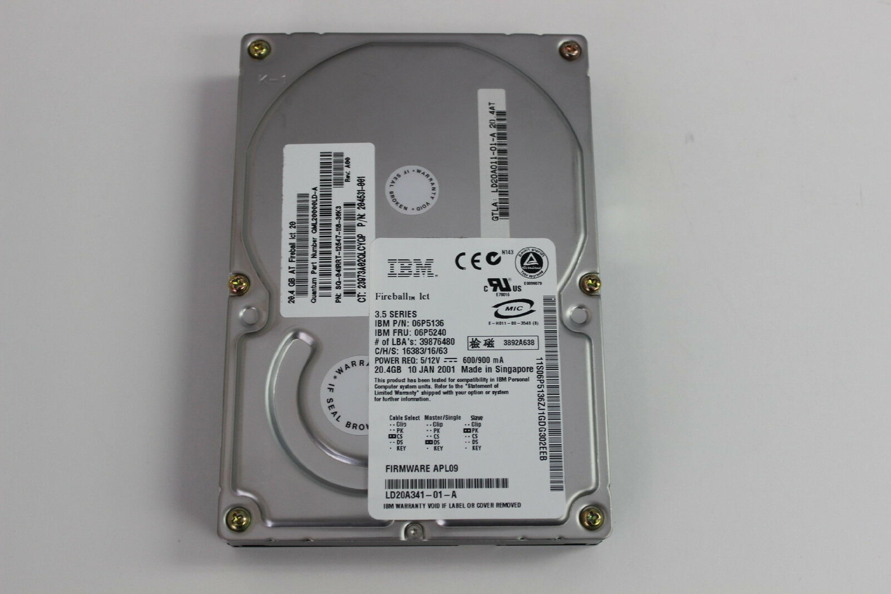 IBM 06P5136 20.4GB IDE DRIVE LBA 39876480 DATE 18 DEC 2000 FW APL09