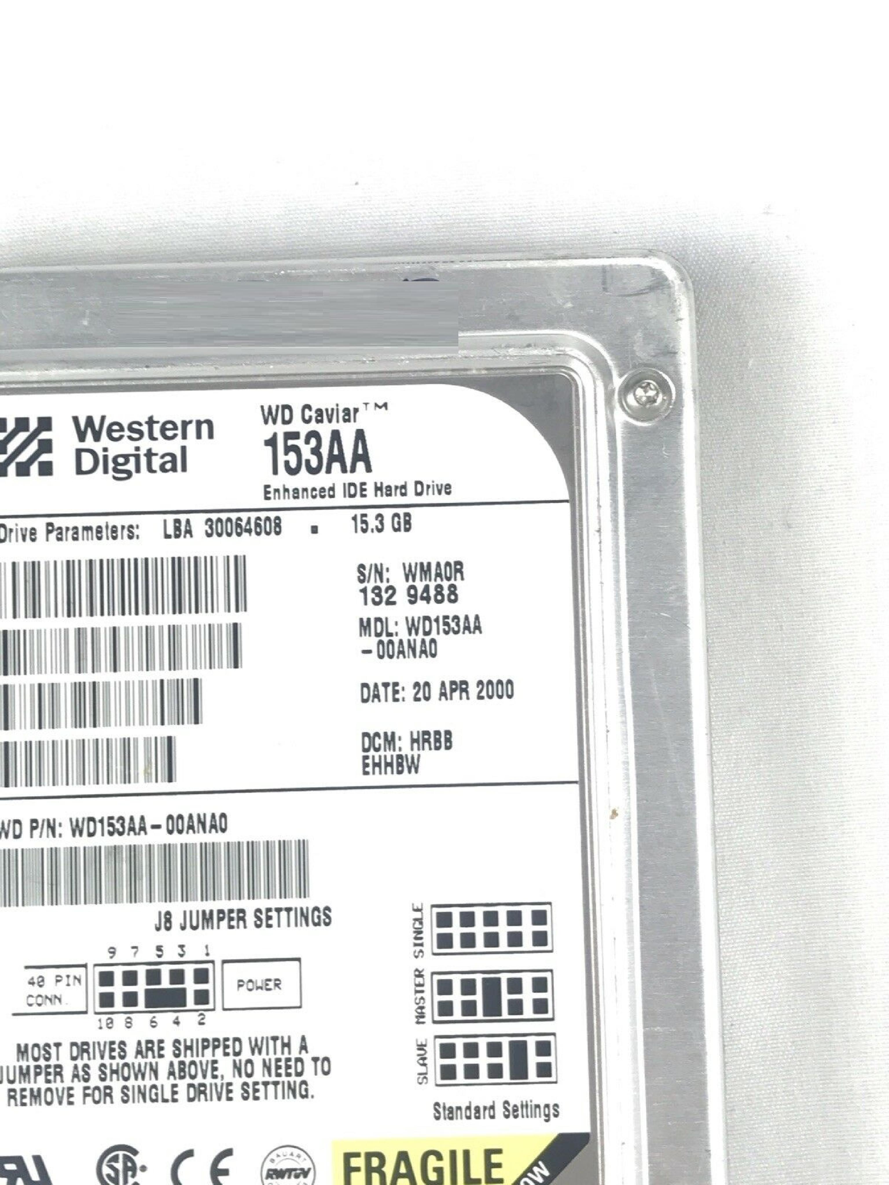 WESTERN DIGITAL / WD WD153AA-00ANA0 15.3GB IDE DRIVE LBA 30064608 DATE 02 APR 2000 DCM RSAA EHHA0 15GB RSAAEHHA0