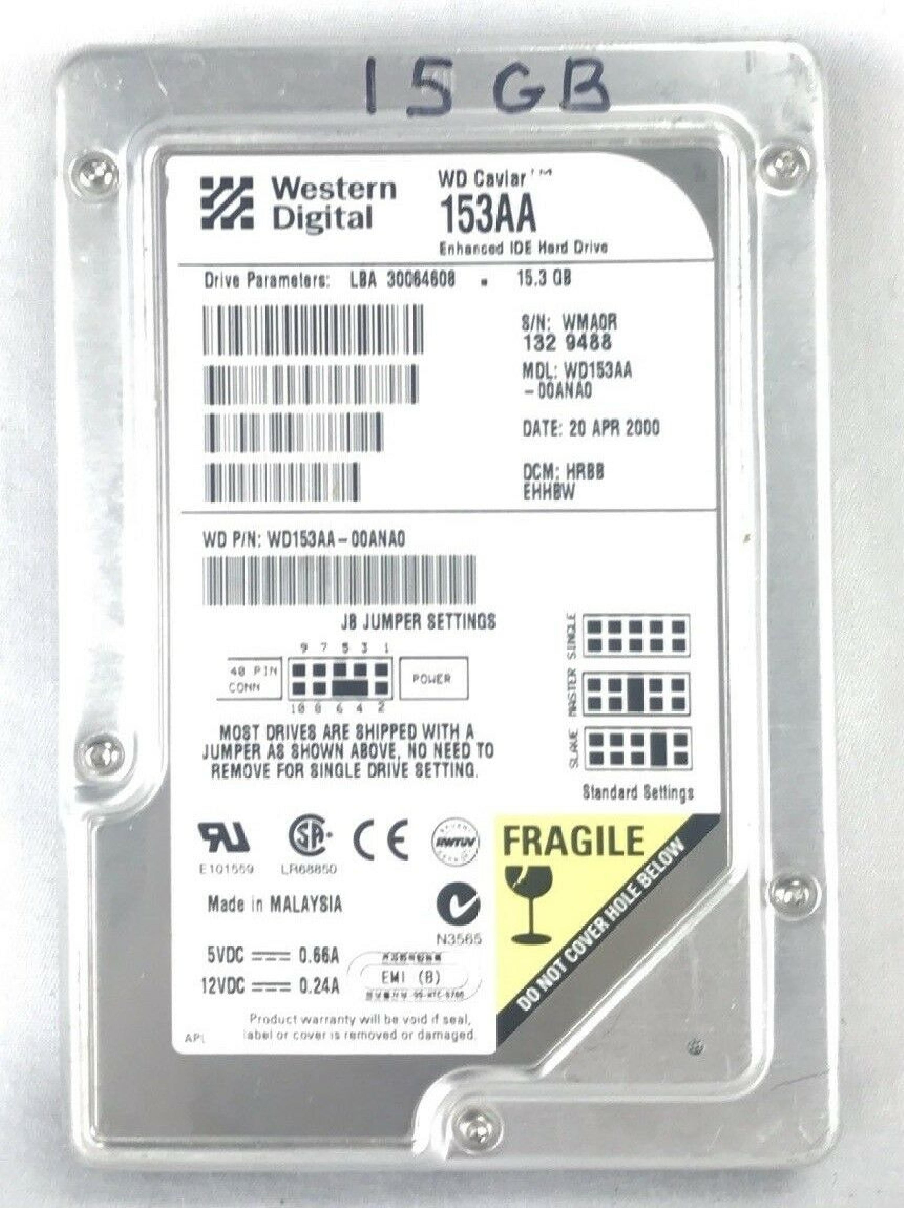 WESTERN DIGITAL / WD WD153AA-00ANA0 15.3GB IDE DRIVE LBA 30064608 DATE 02 APR 2000 DCM RSAA EHHA0 15GB RSAAEHHA0