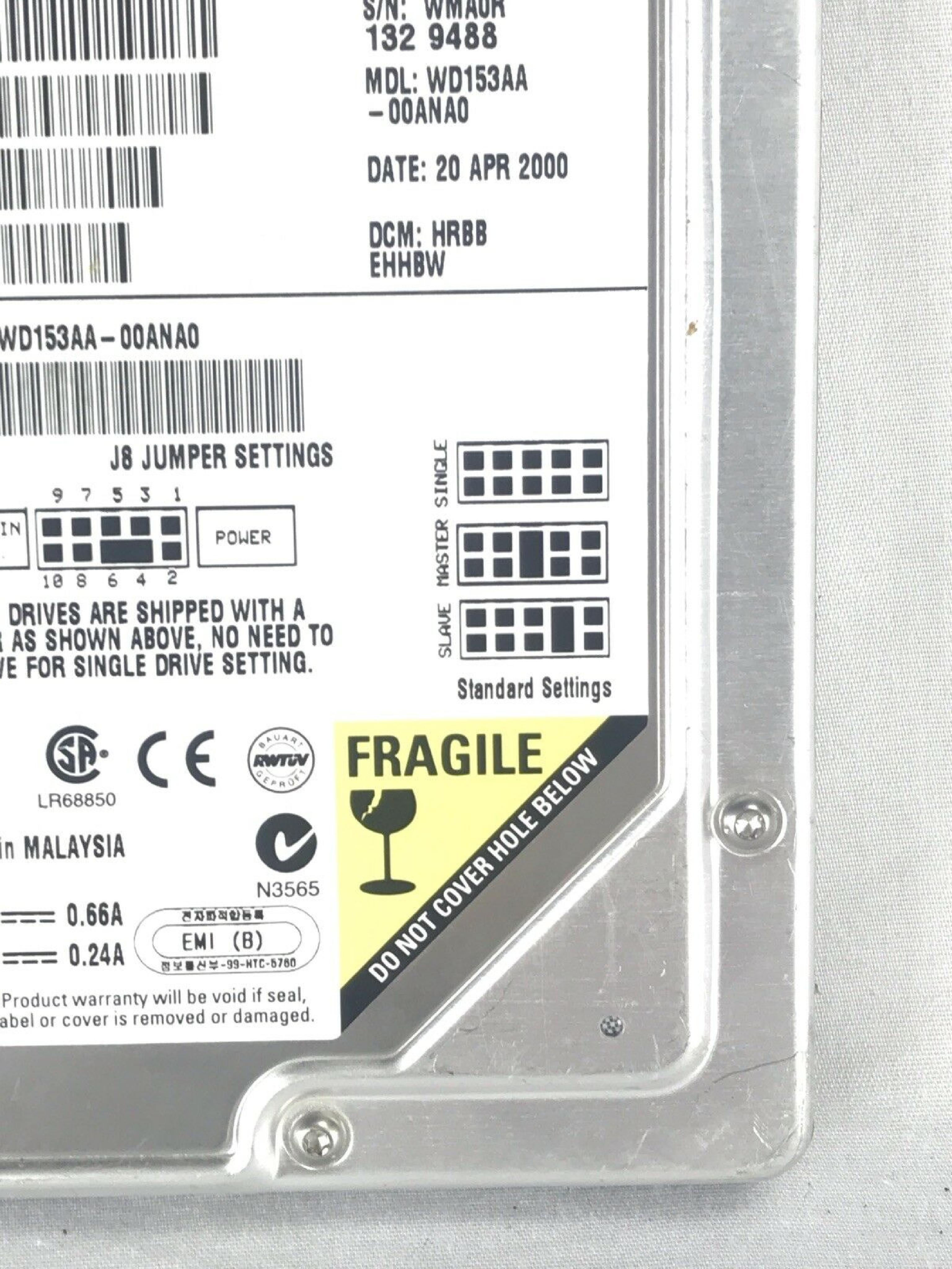 WESTERN DIGITAL / WD WD153AA-00ANA0 15.3GB IDE DRIVE LBA 30064608 DATE 02 APR 2000 DCM RSAA EHHA0 15GB RSAAEHHA0