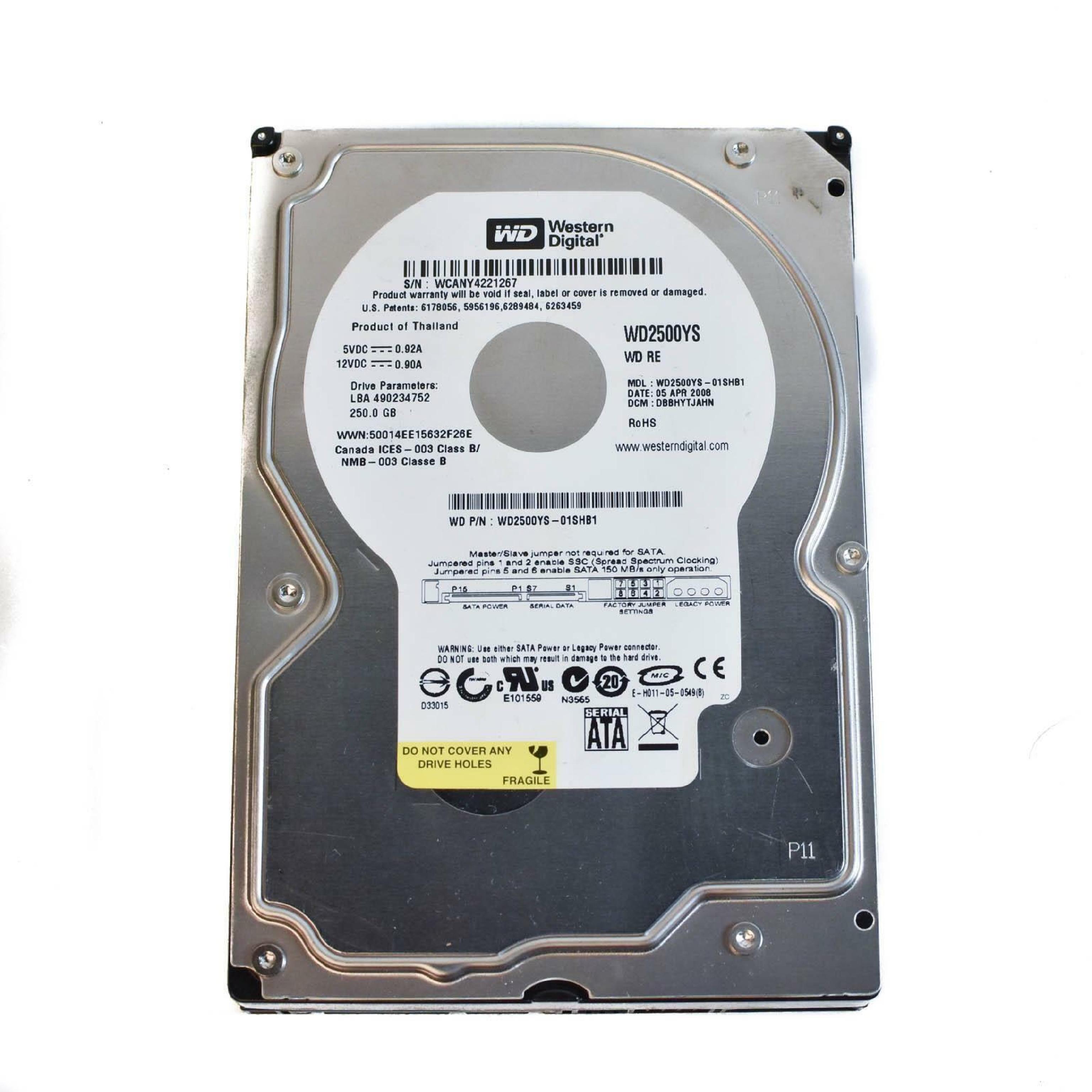 WESTERN DIGITAL / WD WD2500YS 250GB SATA DRIVE 02 MAY 2007 DCM: HSBHNTJAHN REV A00 LBA: 488281250