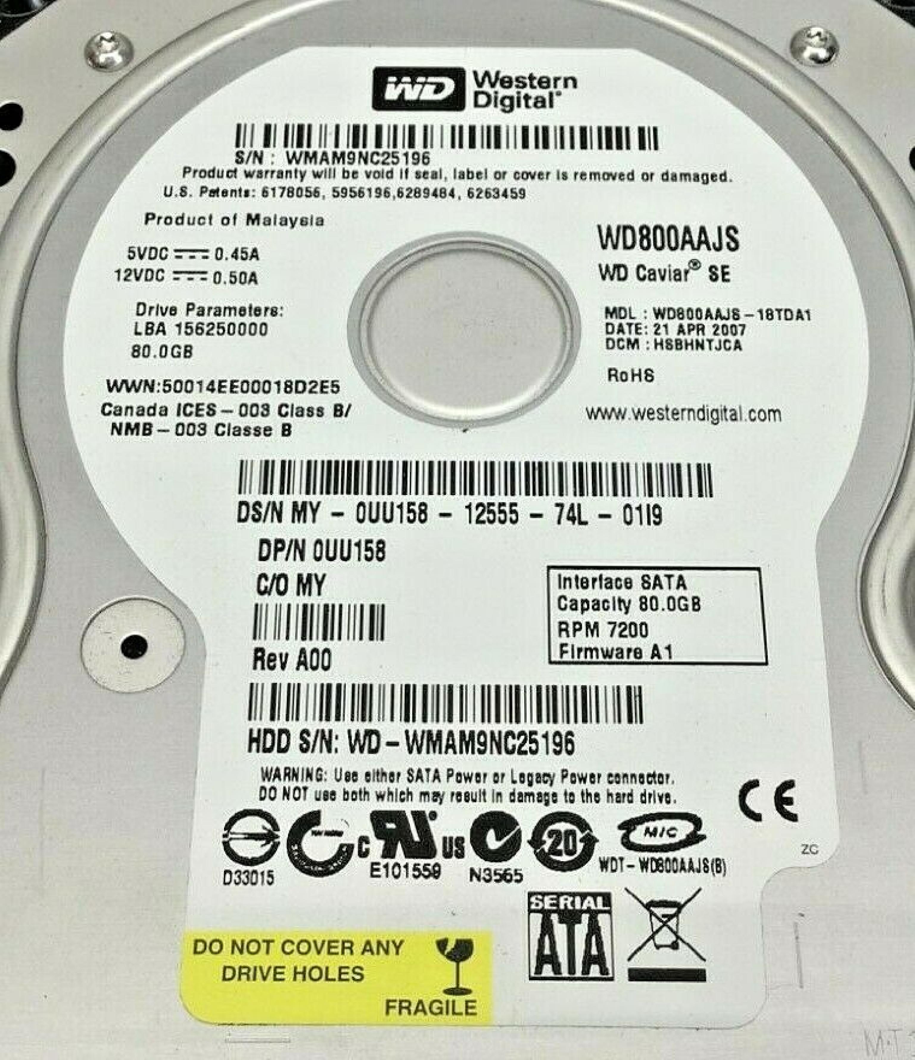 DELL KT960 250GB SATA DRIVE 02 MAY 2007 DCM: HSBHNTJAHN REV A00 LBA: 488281250