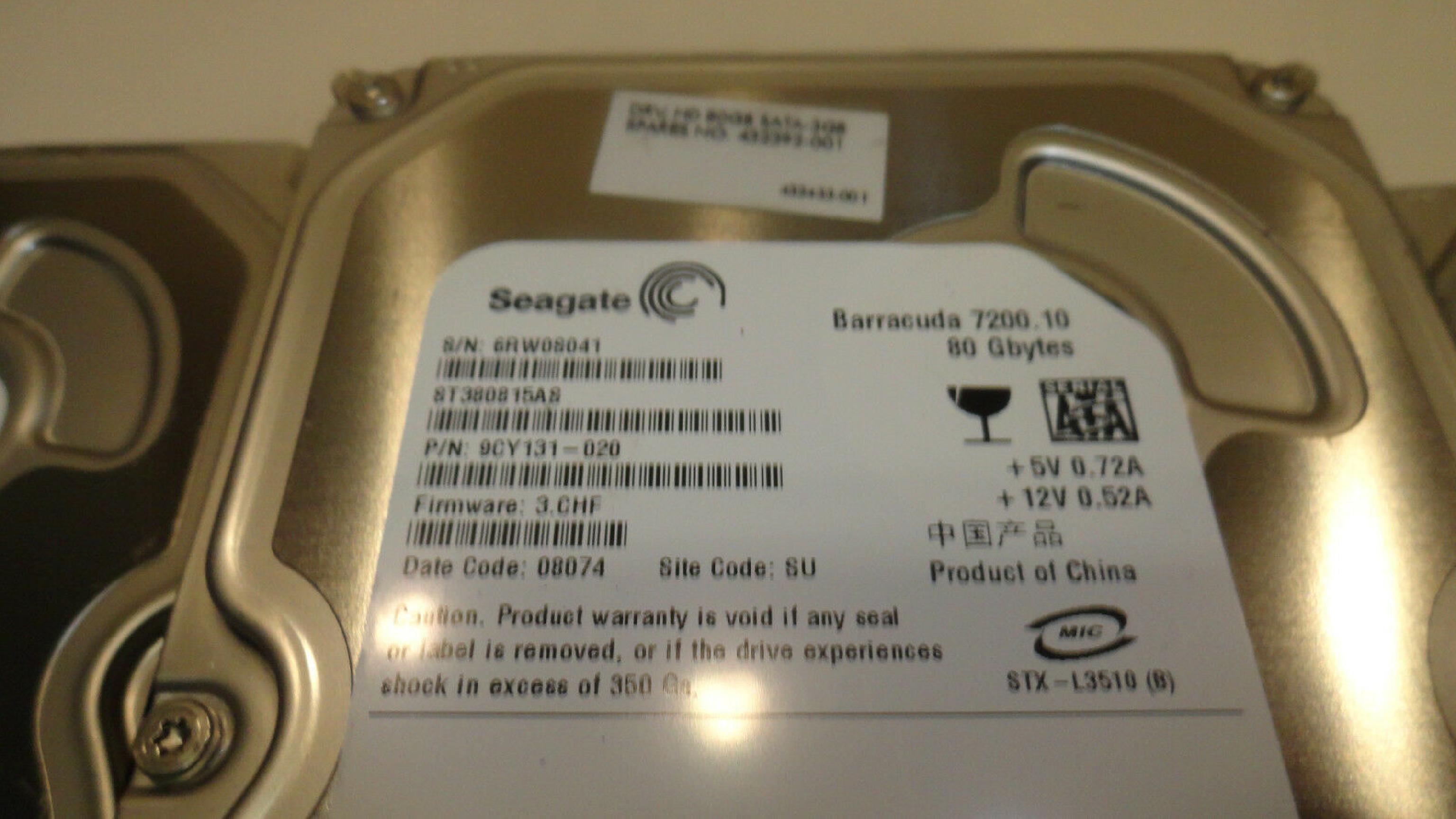 SEAGATE 9CY131-020 80GB SATA DRIVE FIRMWARE 3.CHF DATE 08043 SITE CODE TK