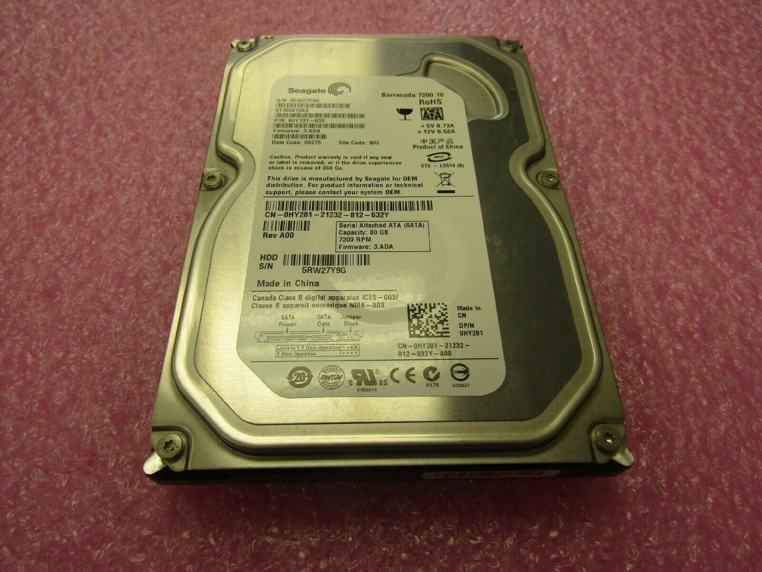 DELL HY281 80GB SATA DRIVE FIRMWARE 4.ADA DATE 09025 SITE CODE TK