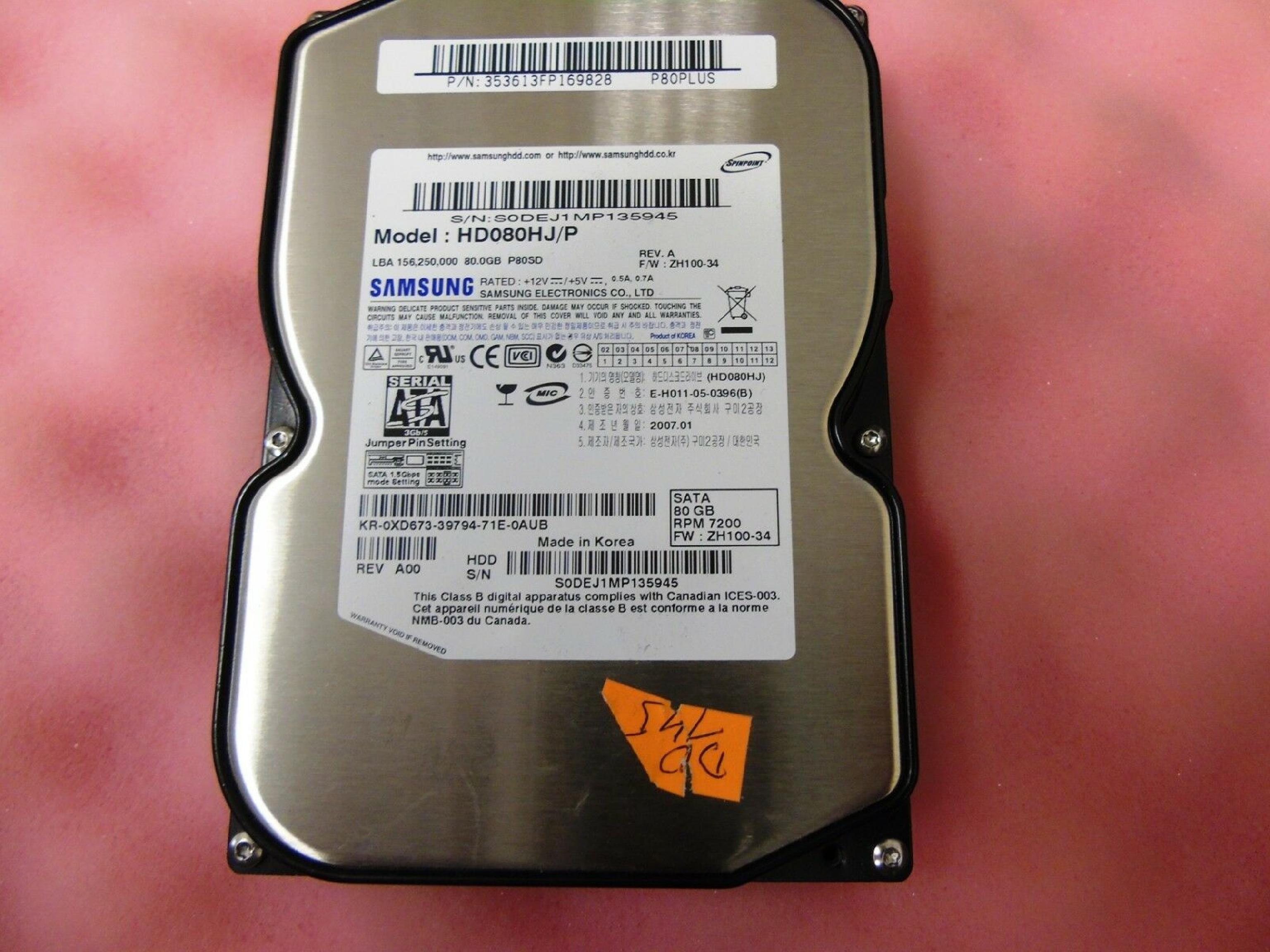 DELL XD673 80GB SATA DRIVE LBA 156,250,000 F/W: ZH100-34