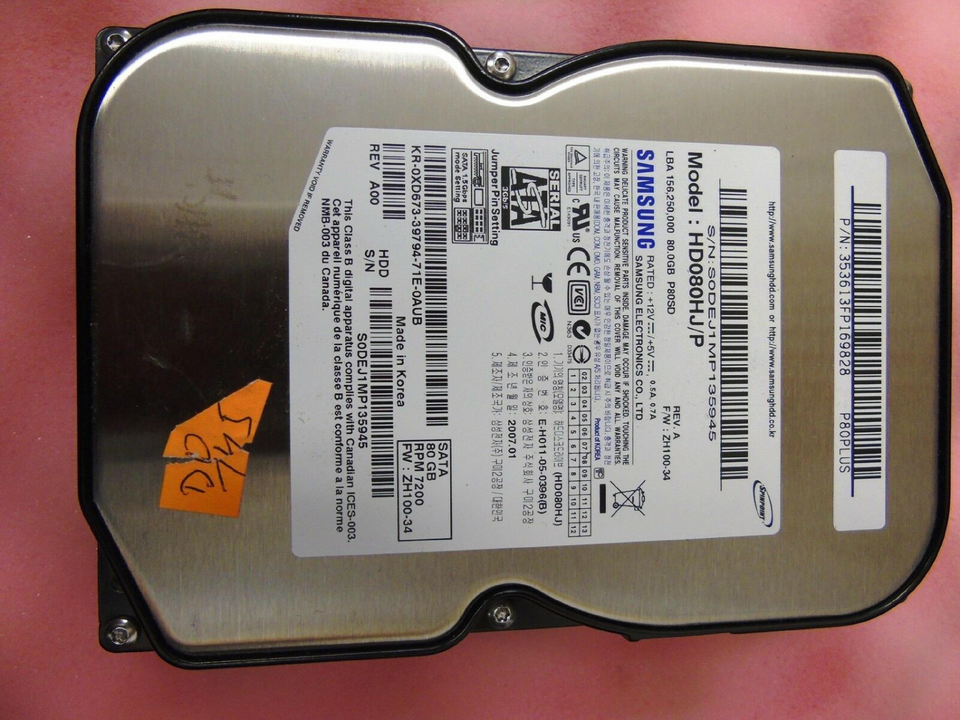 DELL XD673 80GB SATA DRIVE LBA 156,250,000 F/W: ZH100-34