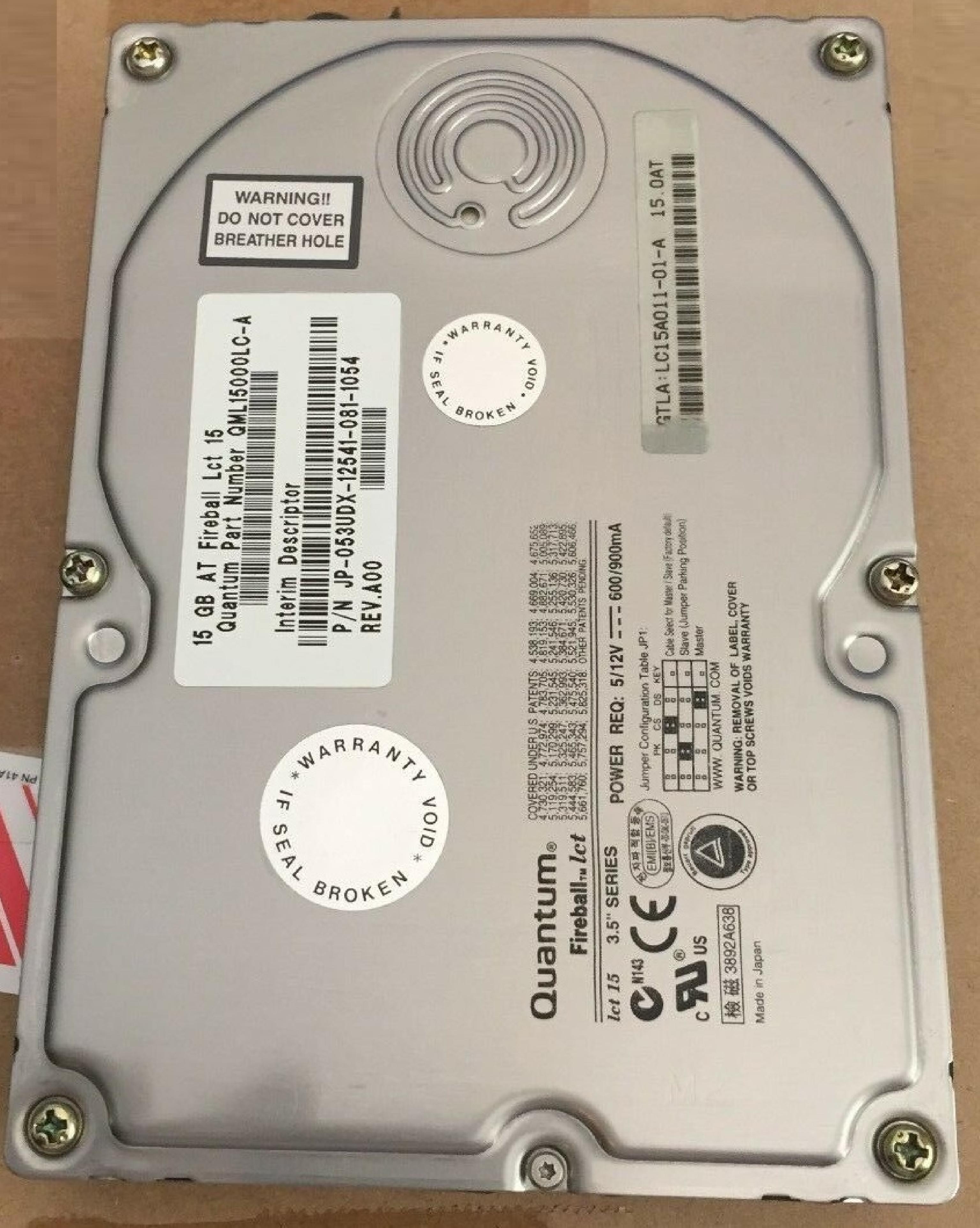 QUANTUM 053UDX 15GB IDE DRIVE FIREBALL LCT 15 REV.A00