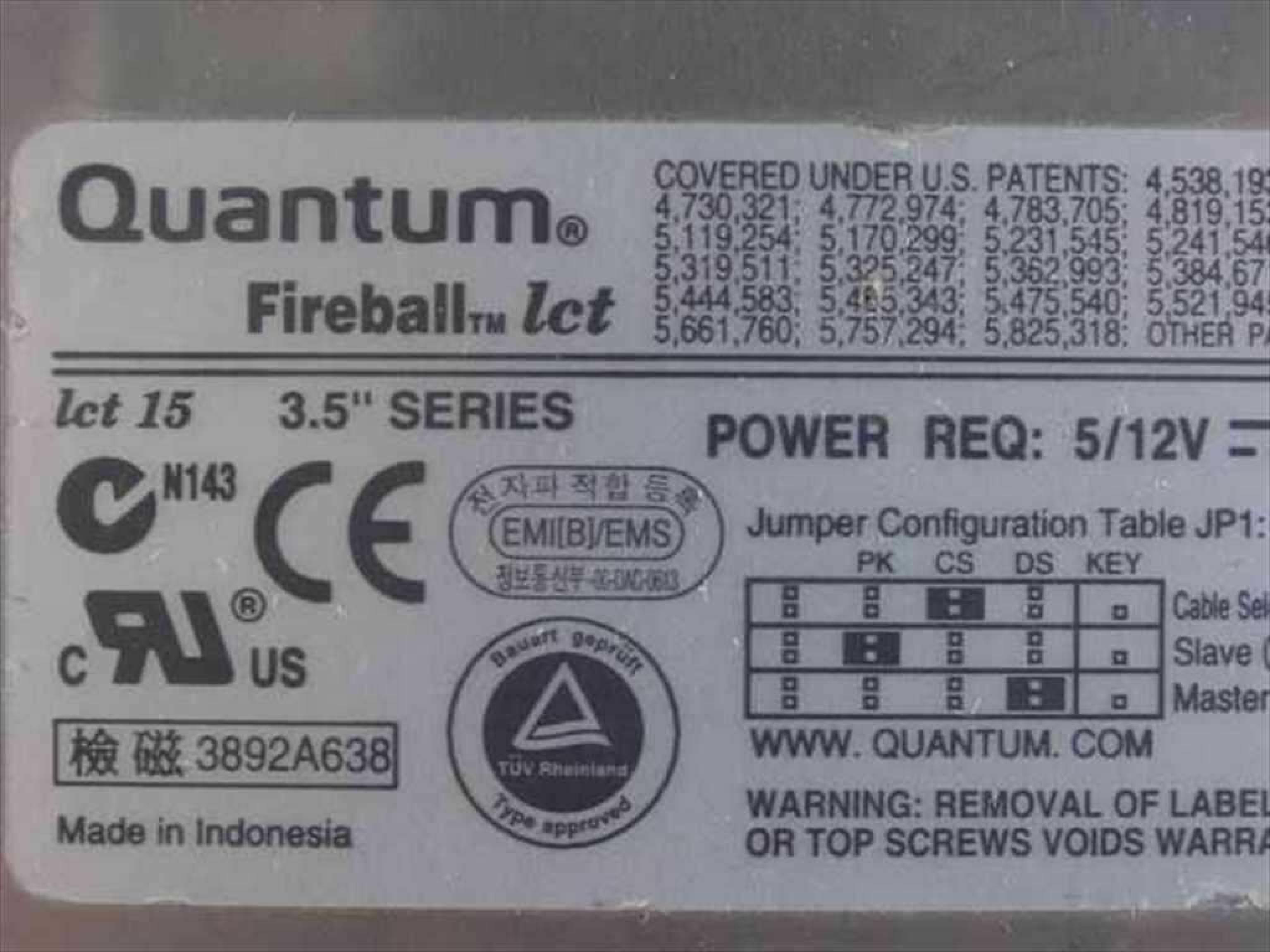 QUANTUM 53UDX 15GB IDE DRIVE FIREBALL LCT 15 REV.A00