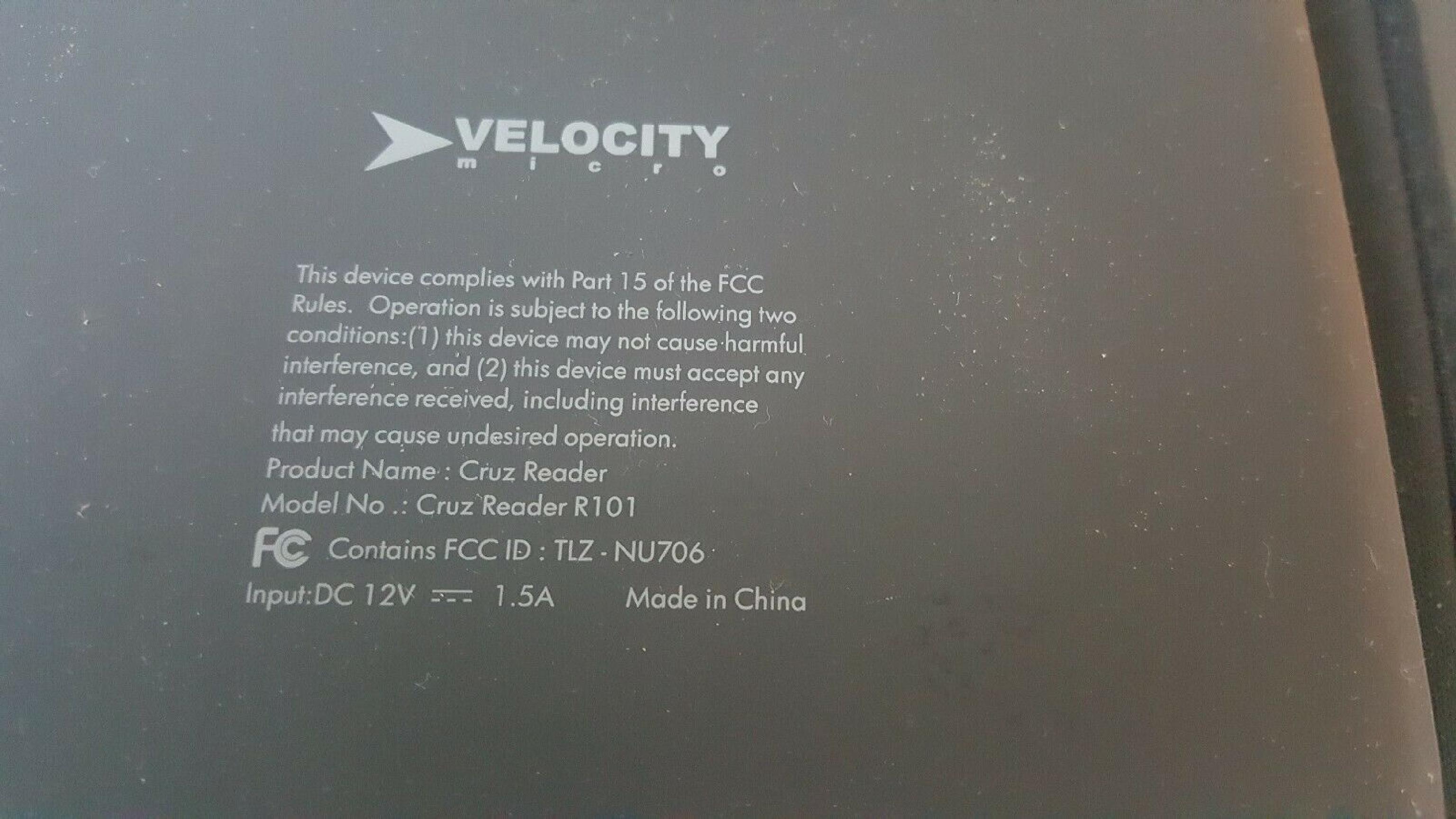 VELOCITY R101 CRUZ READER WITH WI-FI ANDROID O/S AND BROWSER - NO POWER SUPPLY