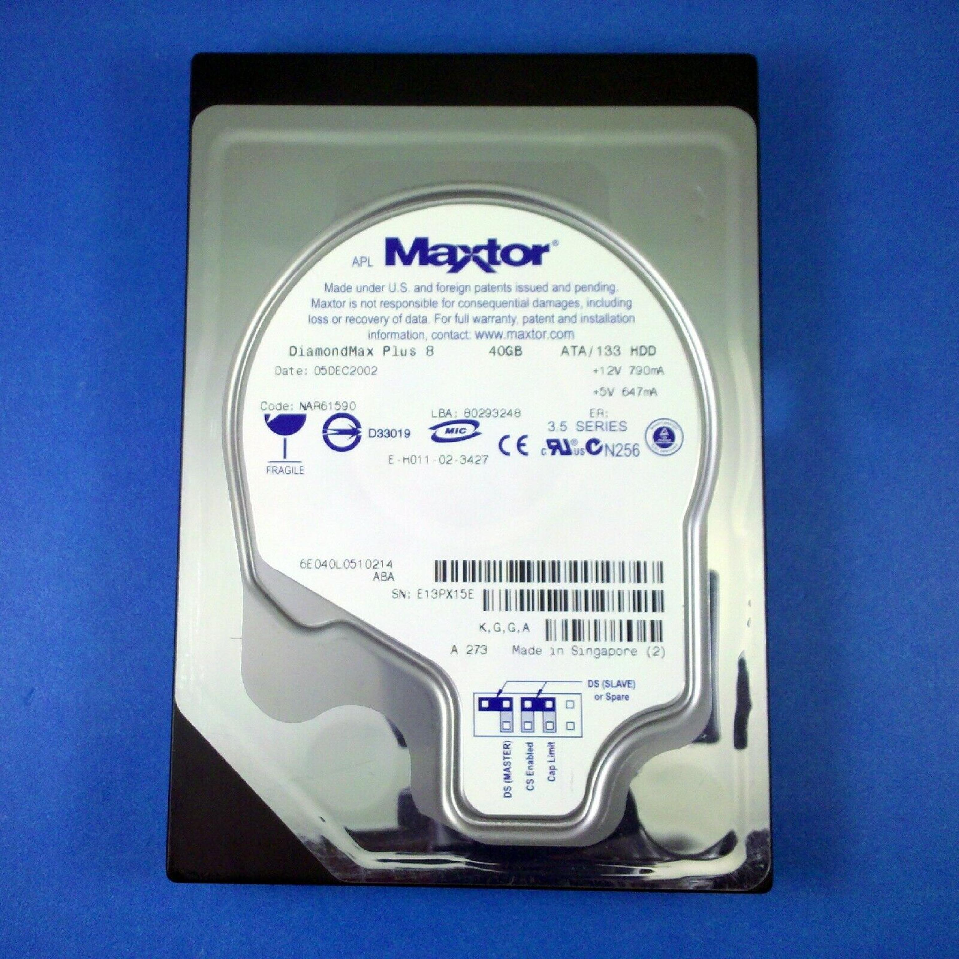 MAXTOR DIAMONDMAX PLUS 8 40GB IDE DRIVE DATE 17MAY2003 K,M,C,A LBA 80293248 14MAY2003 23MAY2003 04FEB2005 K,M,B,A 78165360 08OCT2004
