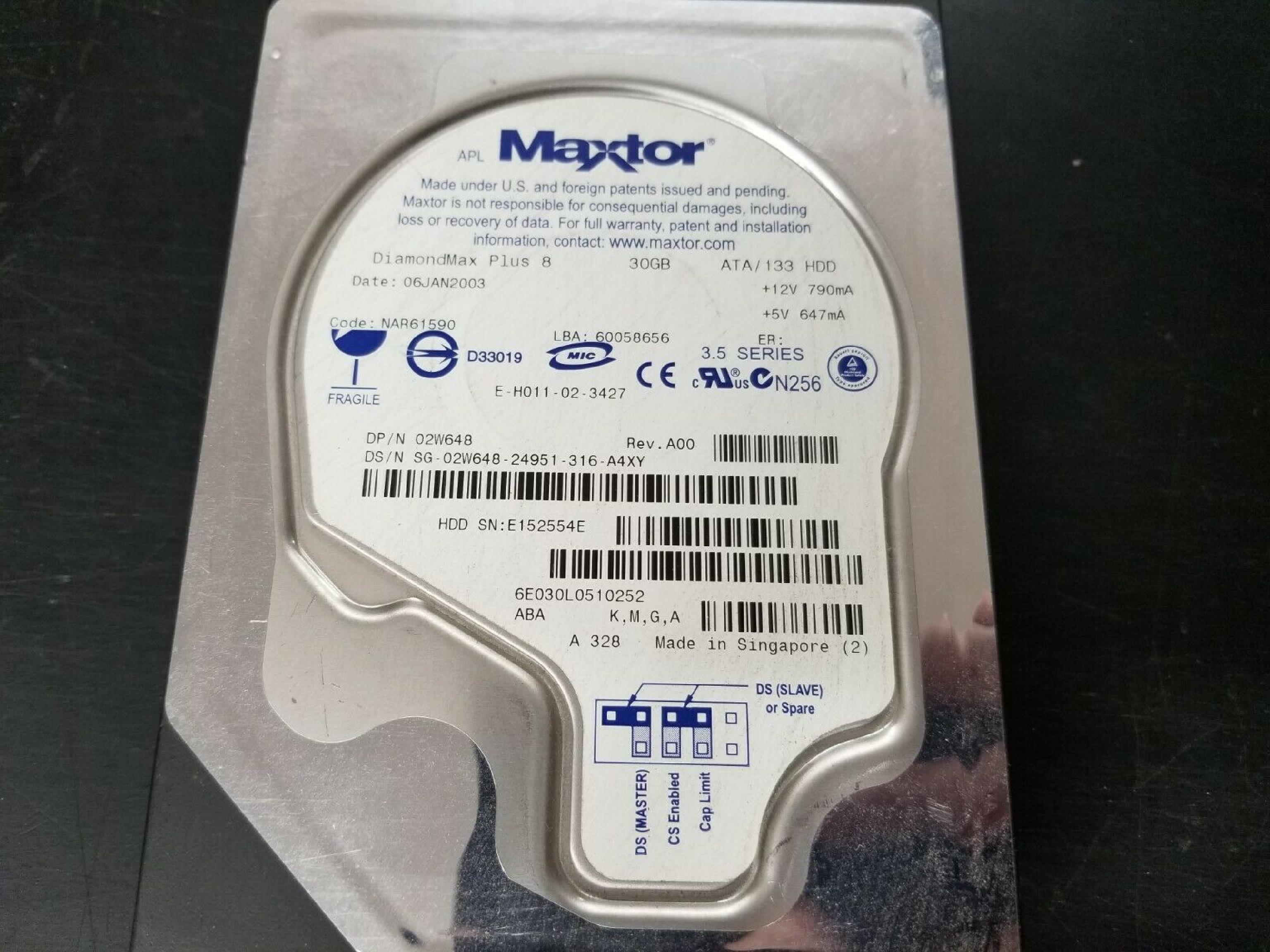 MAXTOR DIAMONDMAX PLUS 8 40GB IDE DRIVE DATE 17MAY2003 K,M,C,A LBA 80293248 14MAY2003 23MAY2003 04FEB2005 K,M,B,A 78165360 08OCT2004