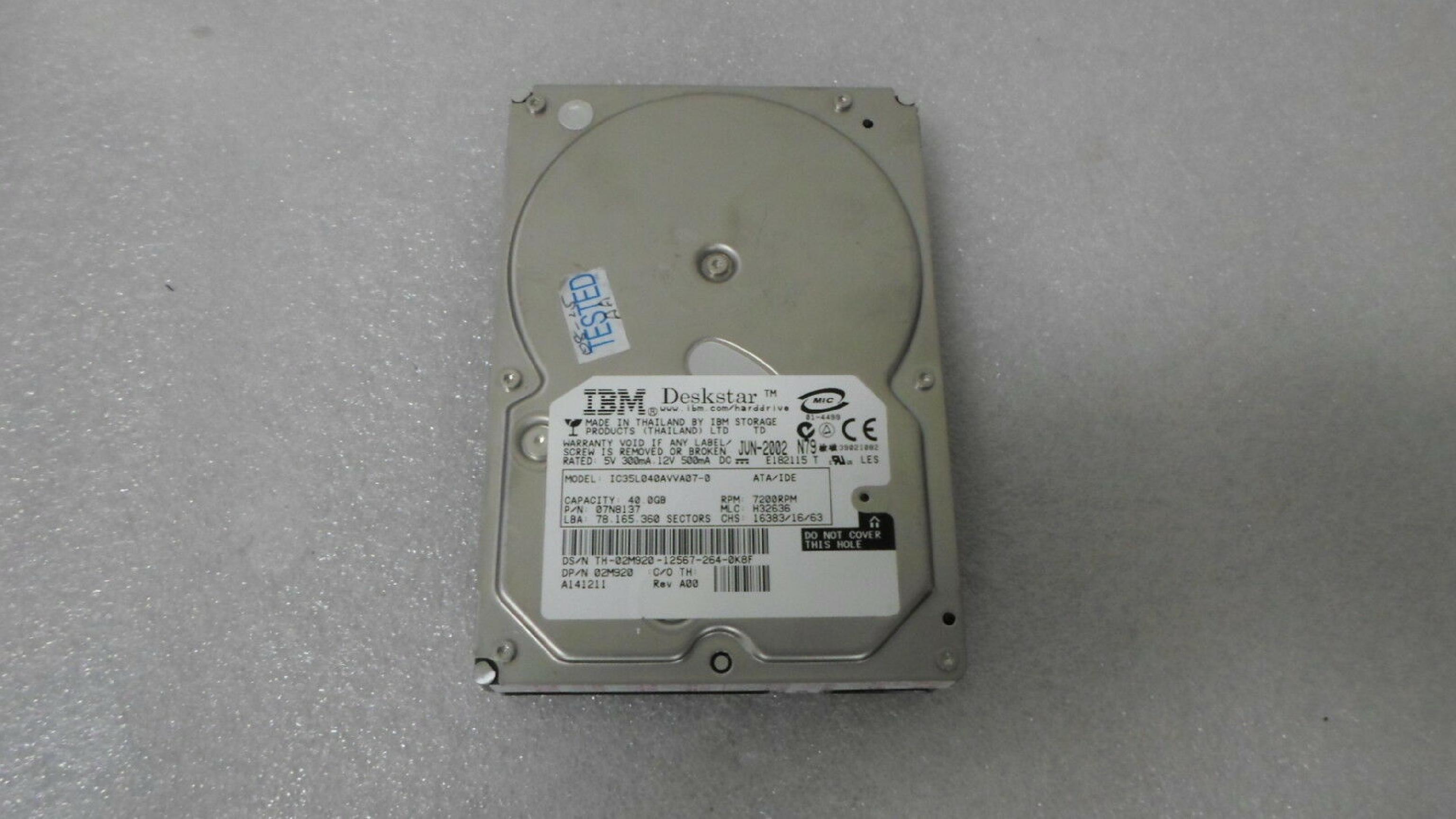 IBM 07N8137 40GB IDE DRIVE DATE SEP-2002 MLC H32636