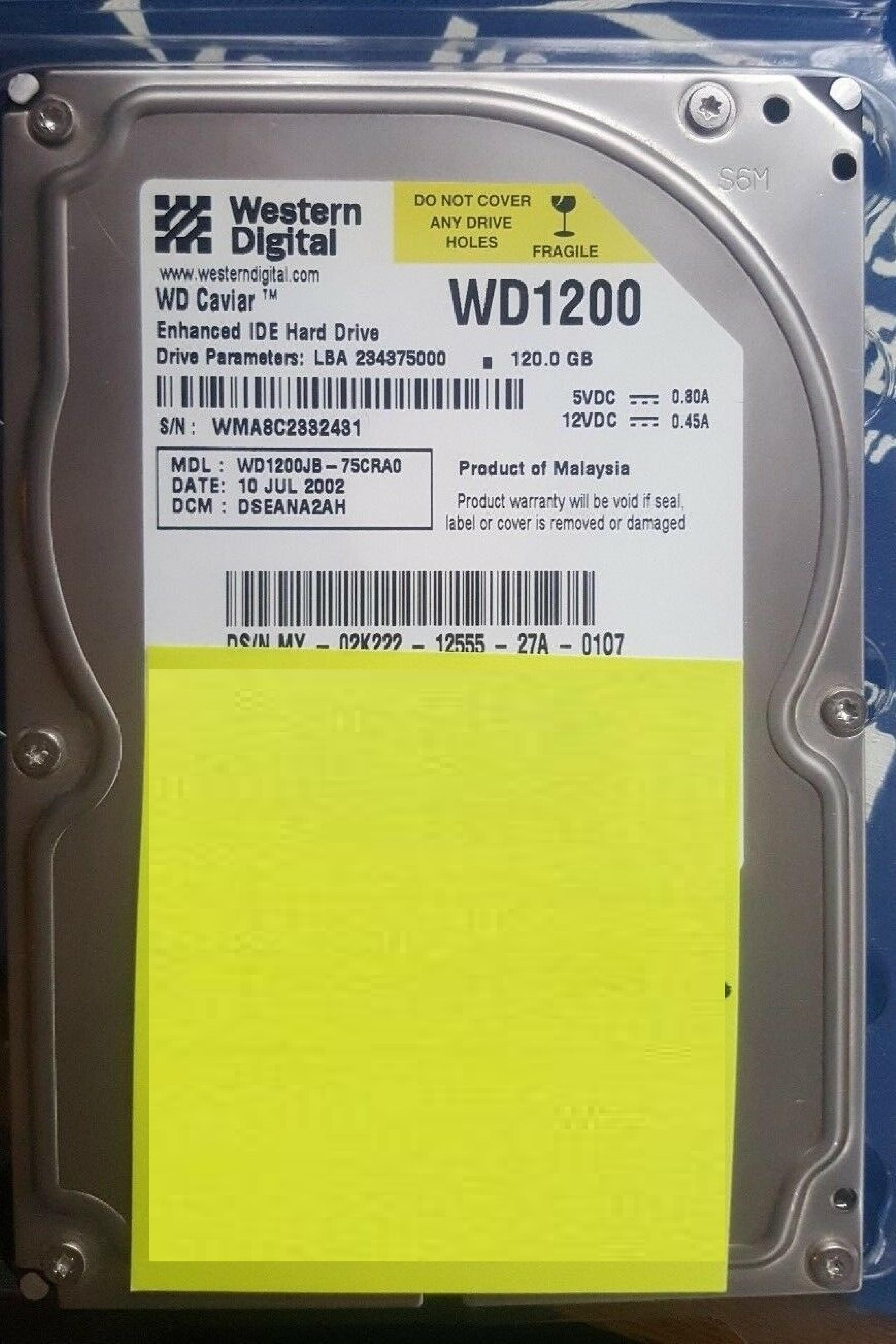 WESTERN DIGITAL / WD WD1200 120GB IDE DRIVE LBA 234441648 DATE 17 JAN 2004 DCM DSBHCTJAA 31 2005 HSBHCTJAH