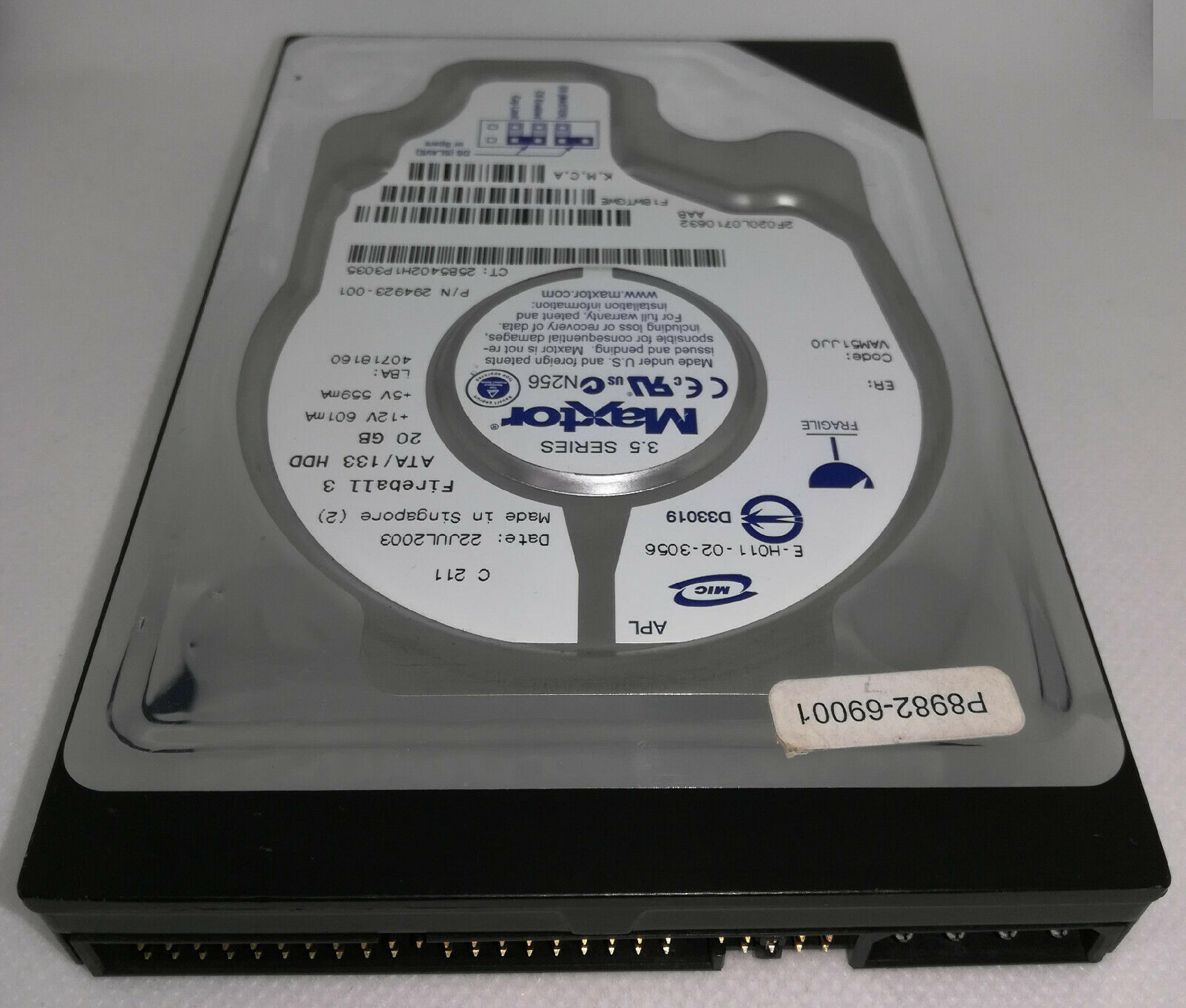MAXTOR FIREBALL 3 20GB IDE DRIVE LBA 60058656 DATE 14MAR2003 CODE VAM51JJ0