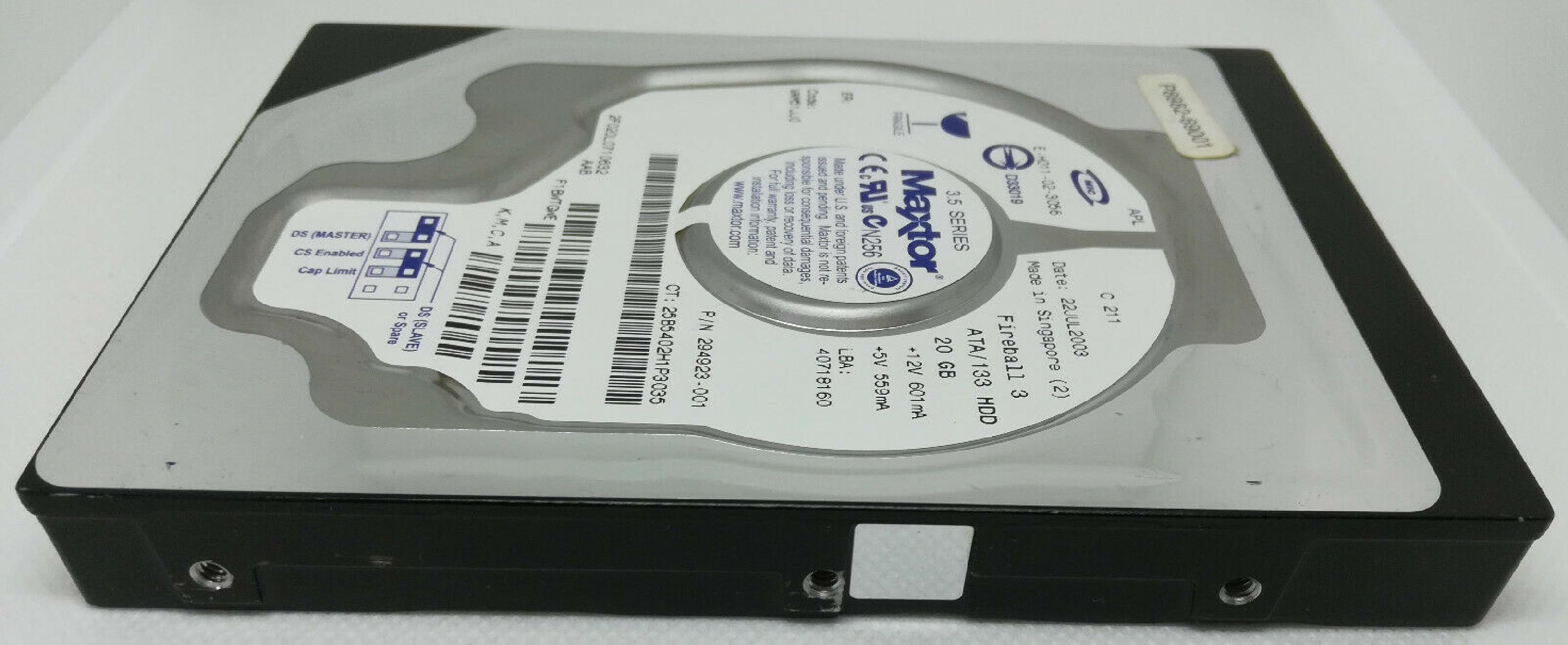 MAXTOR FIREBALL 3 20GB IDE DRIVE LBA 60058656 DATE 14MAR2003 CODE VAM51JJ0