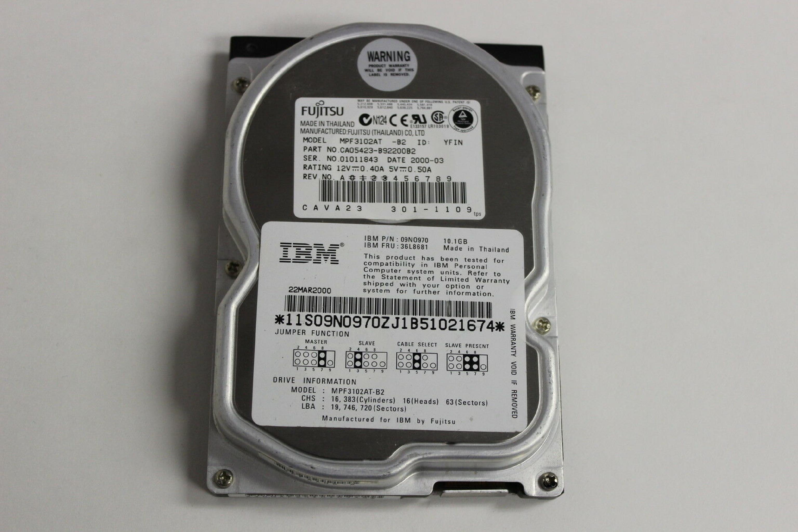 IBM 36L8681 10GB IDE DRIVE HDA 02A PCBA 03A UNIQUE 22A CODE FA520660 LBA 19746720