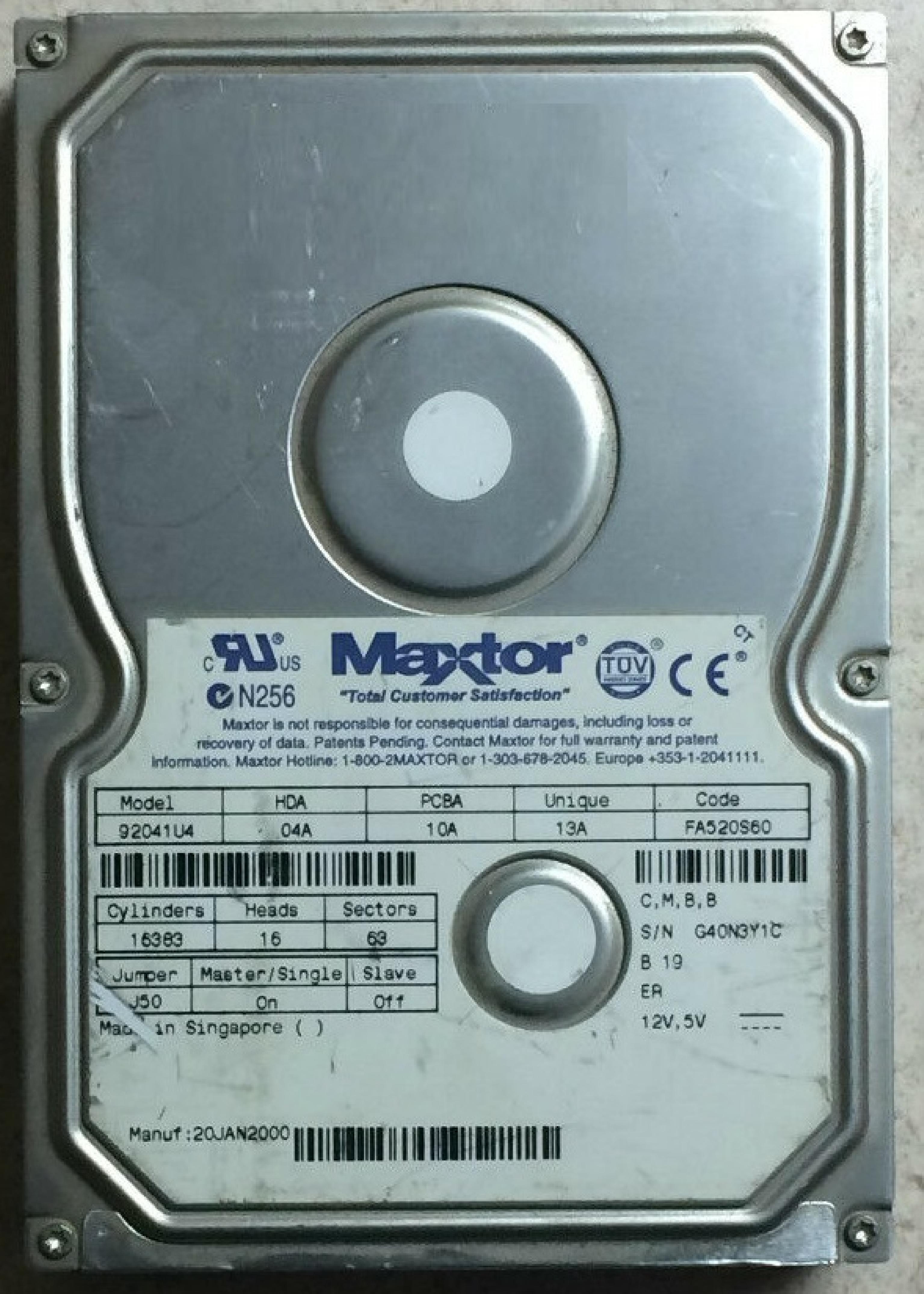 MAXTOR 92041U4 20GB IDE DRIVE HDA 04A PCBA 10A UNIQUE 13A CODE FA520S60