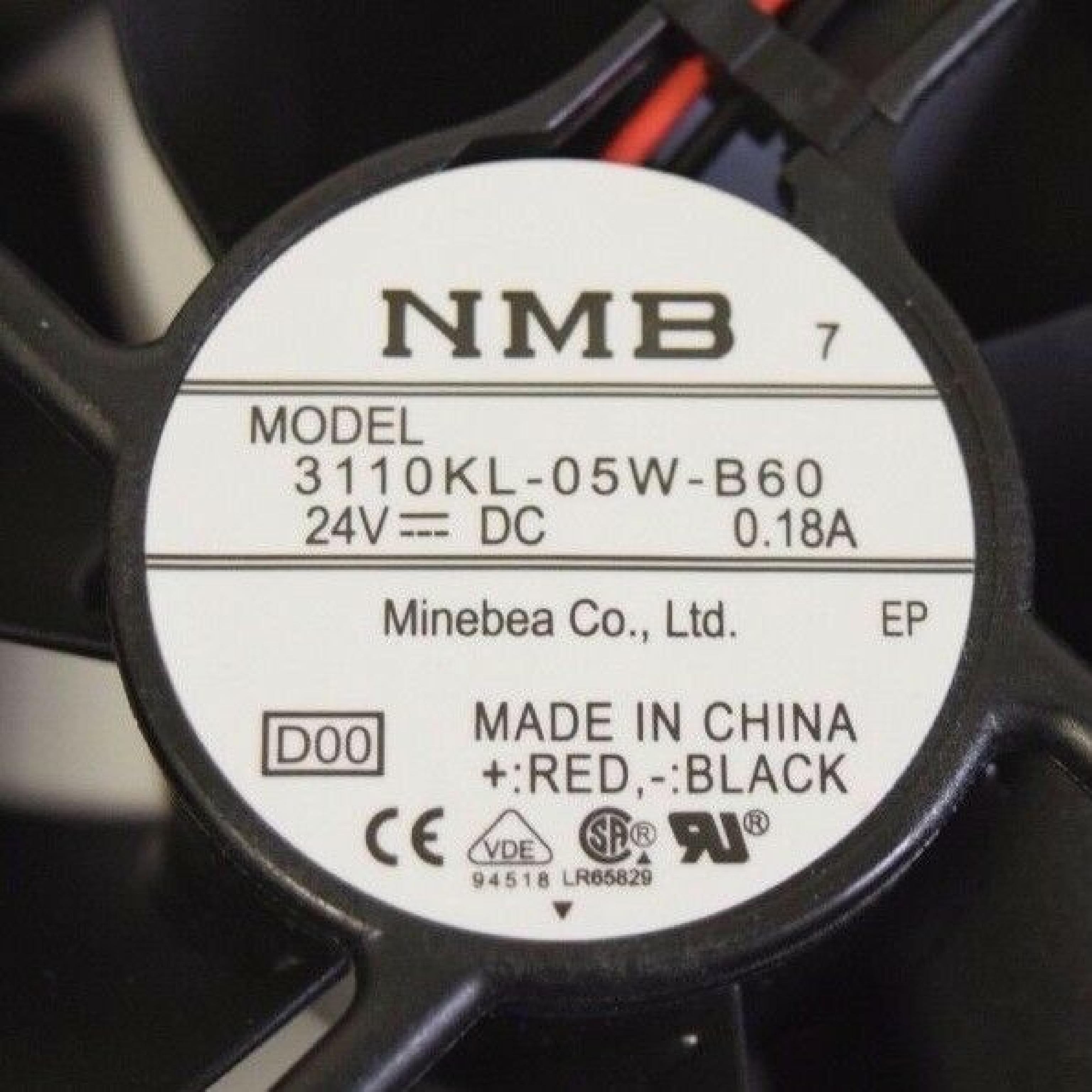 NMB 3110KL-05W-B60 24VDC .18A PRINTHEAD COOLING FAN FOR 6850 PHOTO PRINTER 80X25MM 24V DC 0.18 A TECHNOLOGIES CORPORATION.