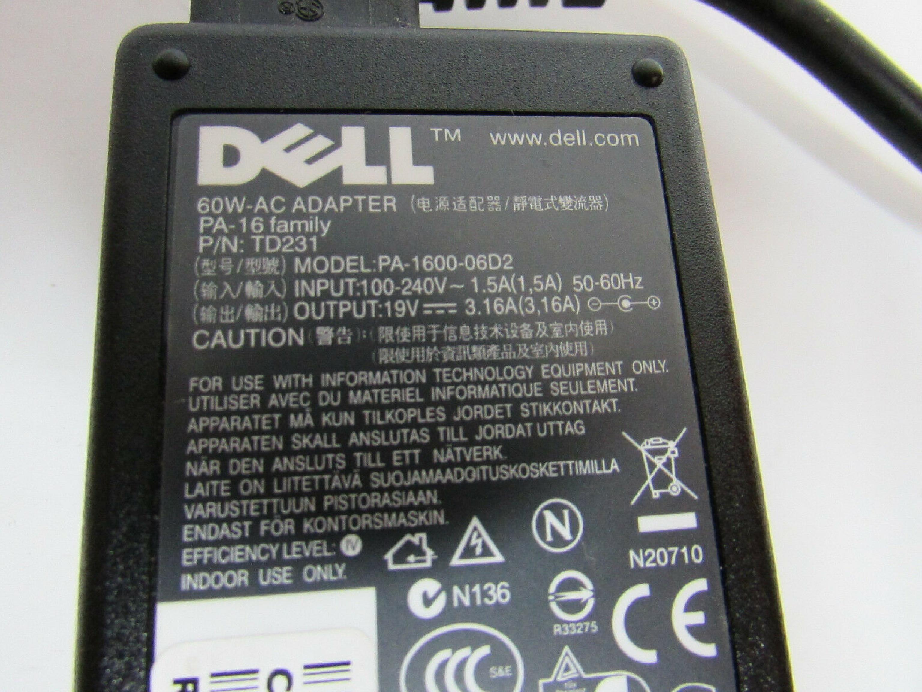 DELL 0TD231 AC ADAPTER 19V 3.16A