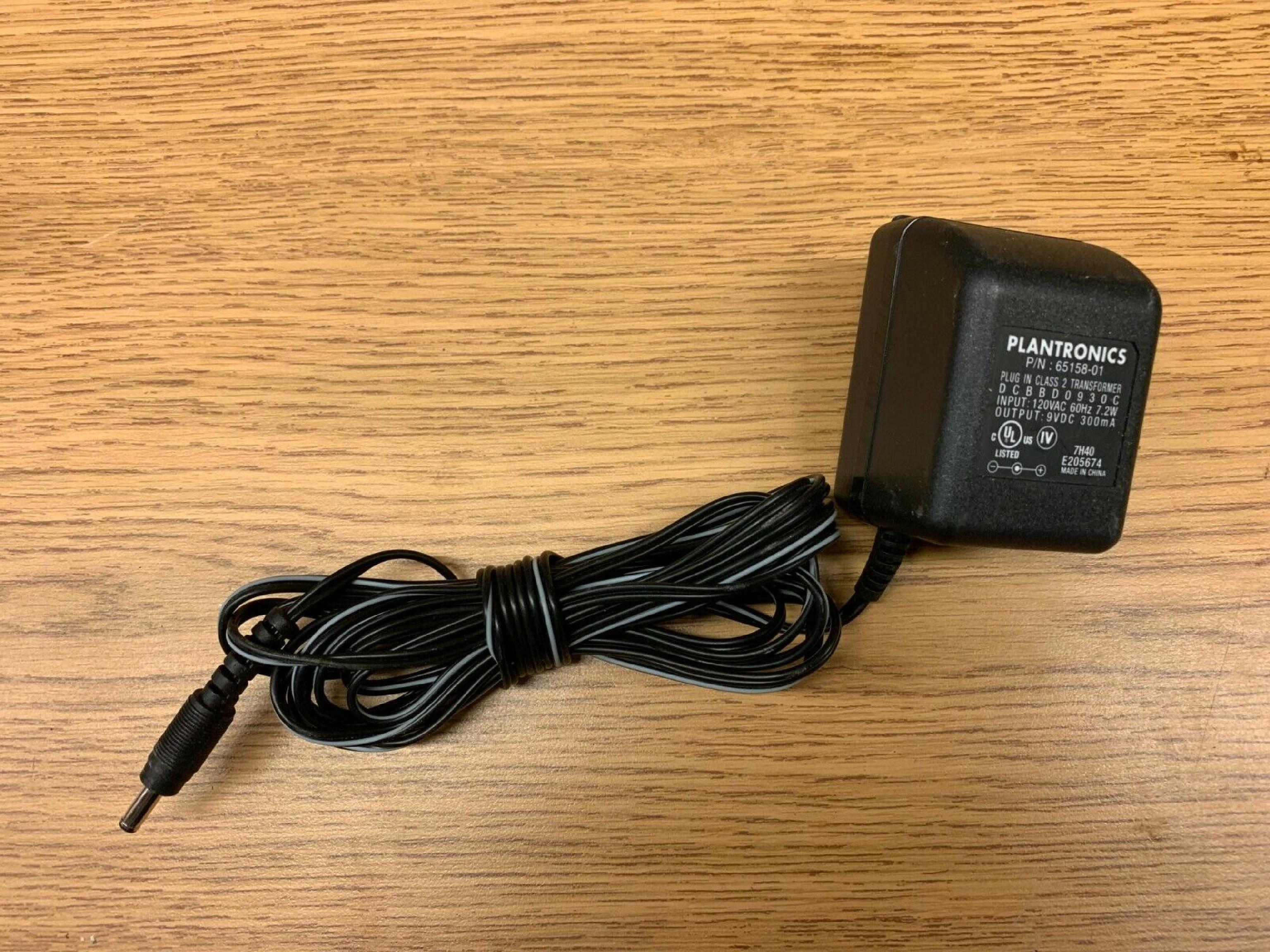 PLANTRONICS 65158-01 AC ADAPTER 9VDC 300MA POSITIVE CENTER, BARREL CONNECTOR, OD:4MM ID:1MM