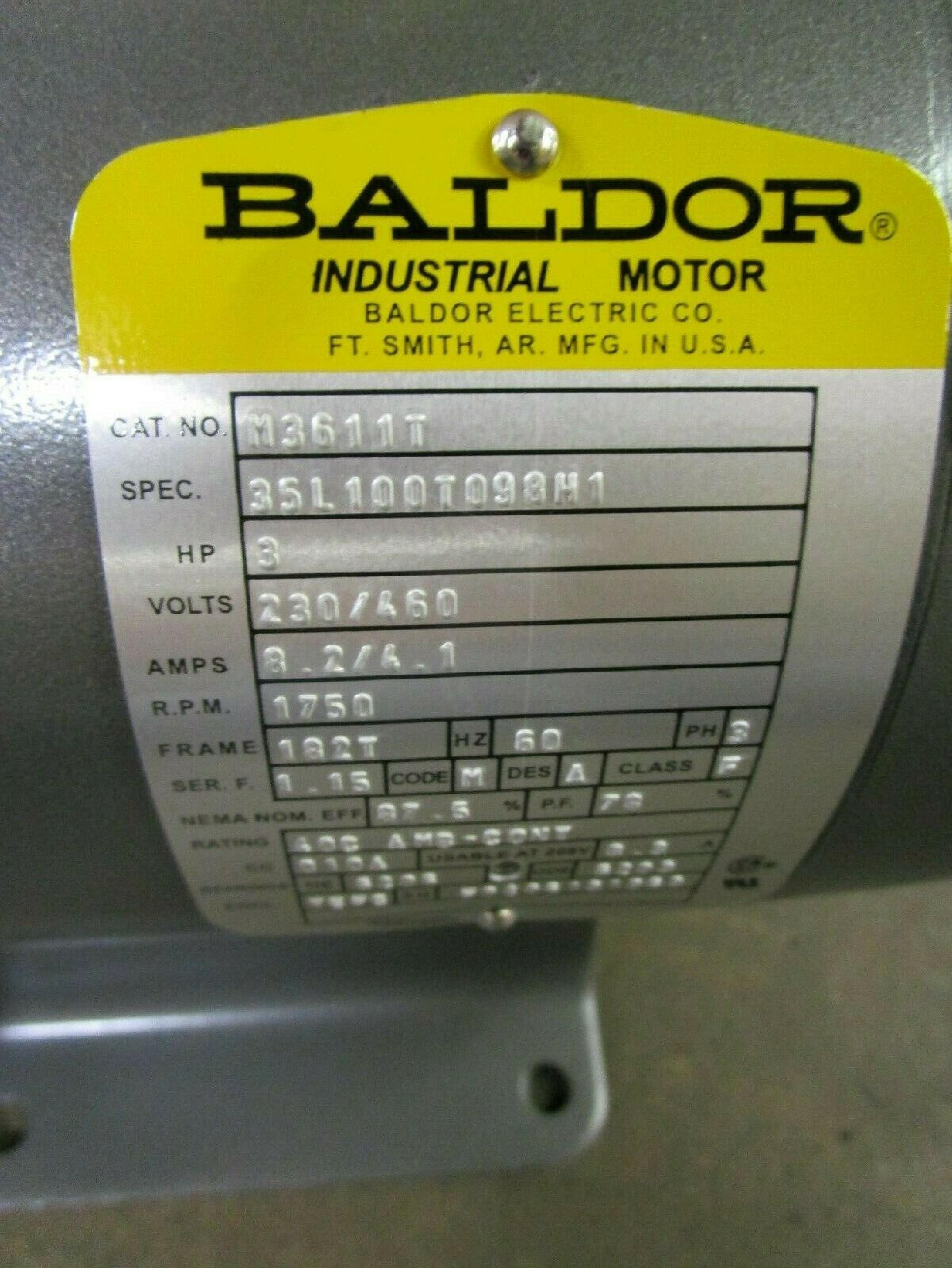 BALDOR M3611T THREE PHASE INDUSTRIAL MOTOR 1725RPM 60HZ 5HP