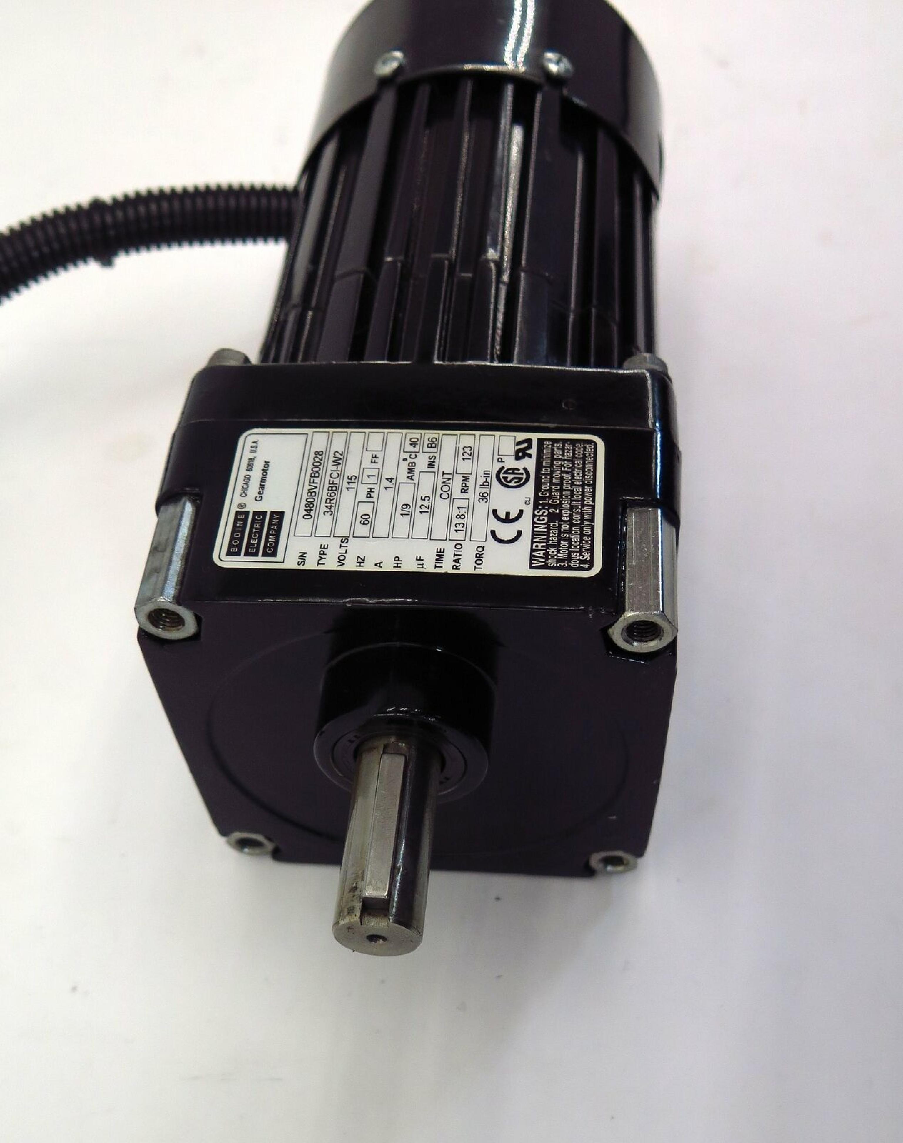 BODINE 34R6BFCI-W2 115VAC 1.4A MOTOR60HZ 1/9HP INS B3 36LB-IN 123RPM 13.81:1 MOTOR 60HZ B6