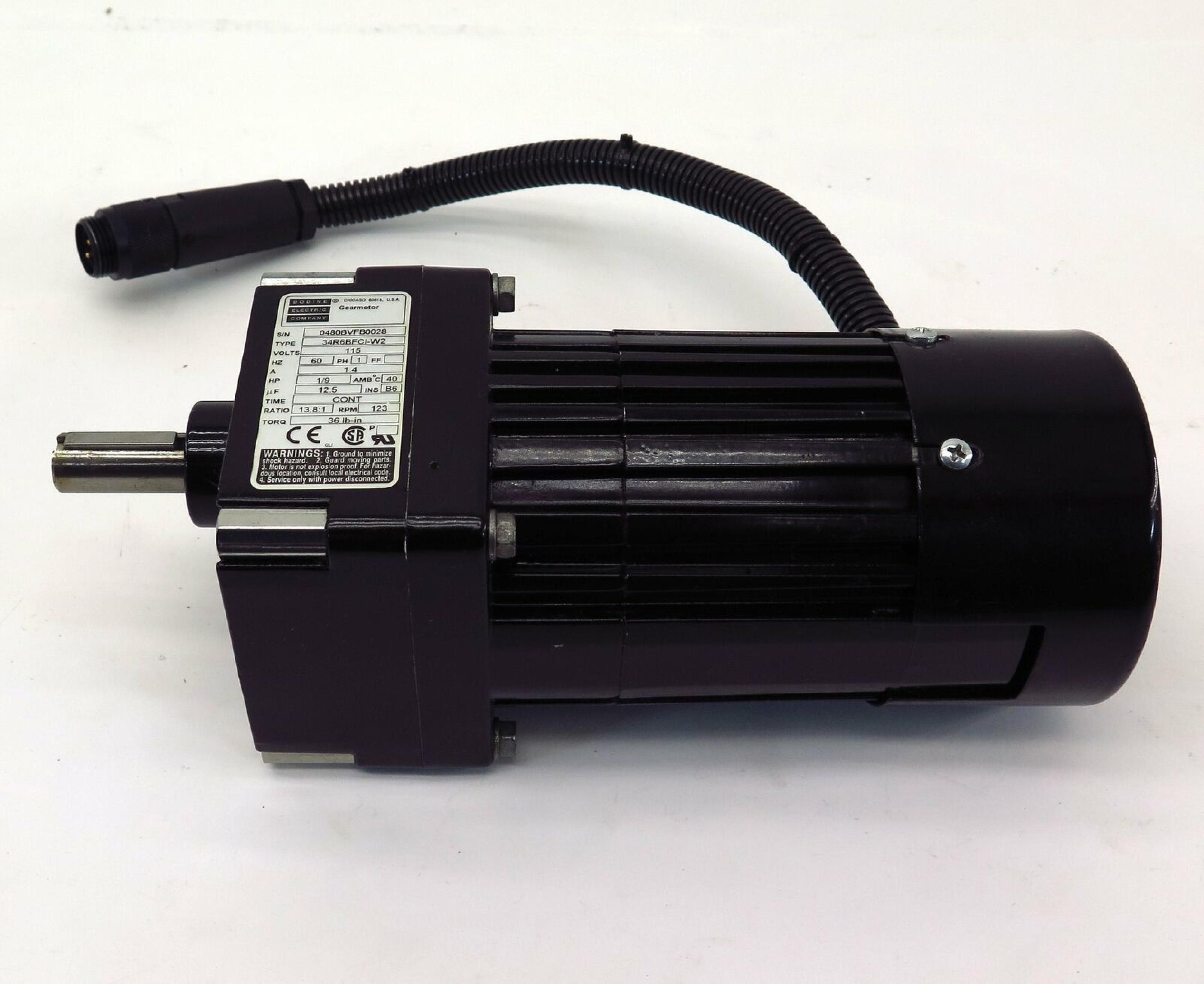 BODINE 34R6BFCI-W2 115VAC 1.4A MOTOR60HZ 1/9HP INS B3 36LB-IN 123RPM 13.81:1 MOTOR 60HZ B6