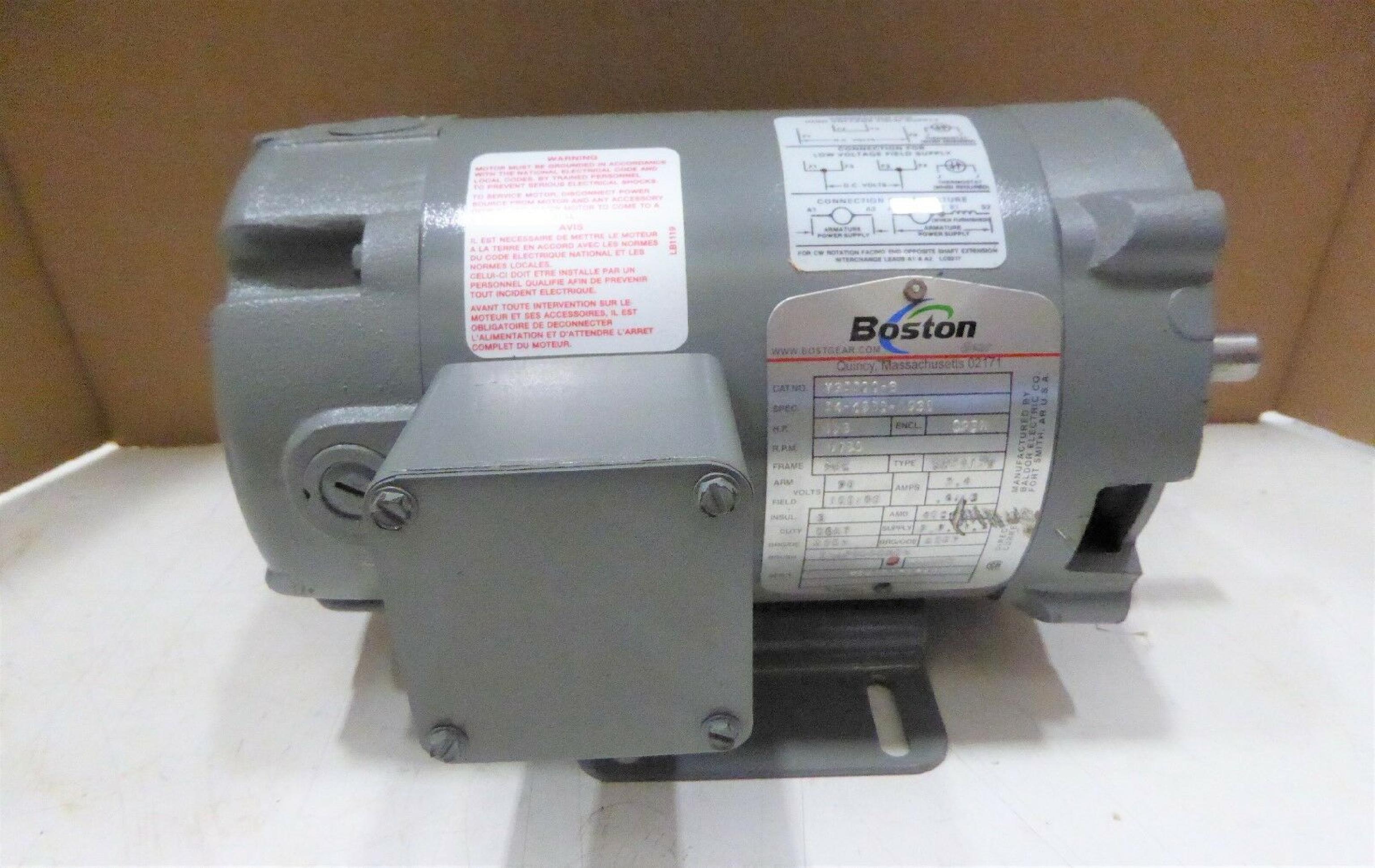 BOSTON GEAR V93300-B 1/3HP 90/100VDC MOTOR 3.7/.4/.8A 1750RPM CL B