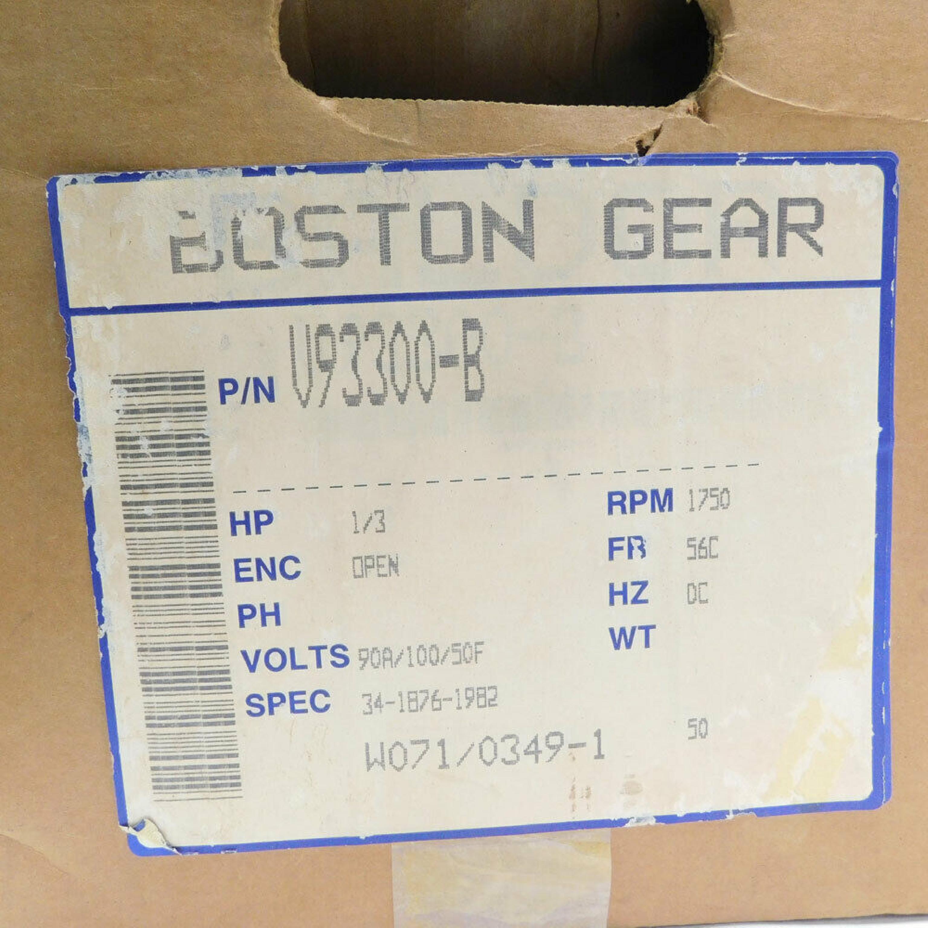 BOSTON GEAR V93300-B 1/3HP 90/100VDC MOTOR 3.7/.4/.8A 1750RPM CL B