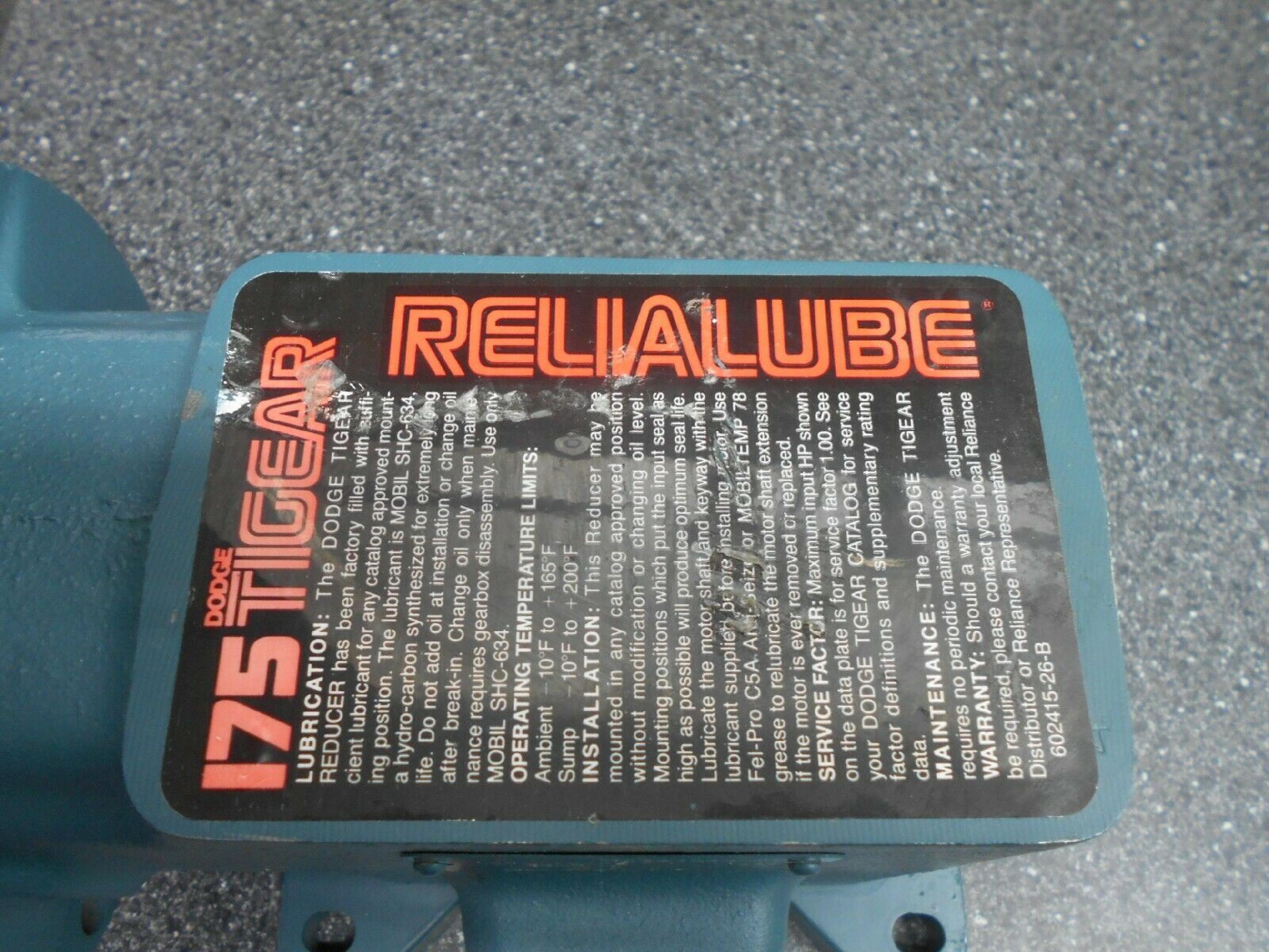 ROCKWELL DODGE AUTOMATION / DODGE MR94753L1 TIGEAR 2 RIGHT ANGLE GEAR REDUCER, MAX TORQUE OUT: 602 LB/IN, HP IN: 1.01 REDUCER; 20:1; OUT-602 IN/LB; IN - 1.04HP;