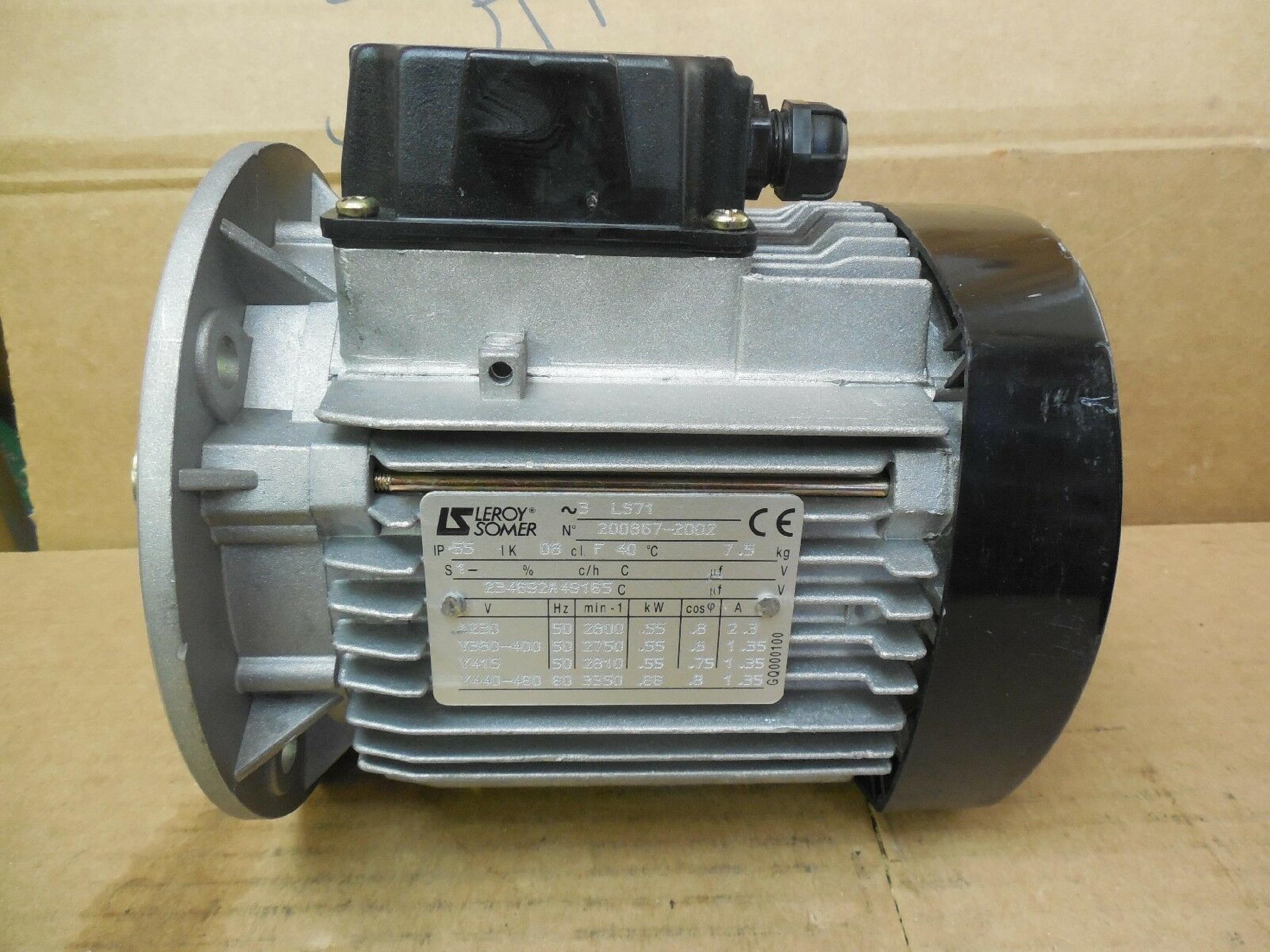 LEROY SOMER 3LS71 208VAC ELECTRIC MOTOR, 60HZ, 1750 RPM, .25KW, 1.65A