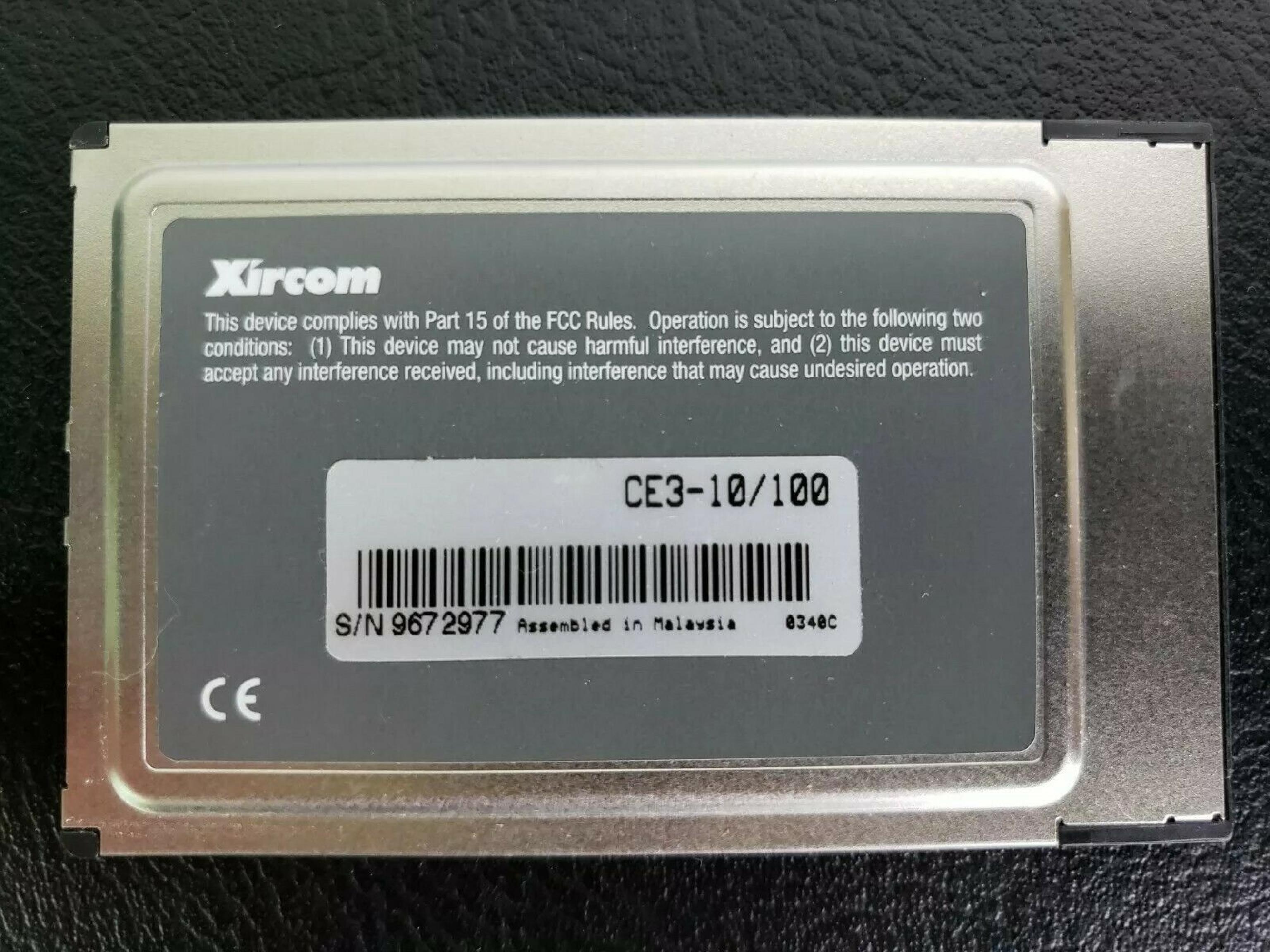 XIRCOM CE3-10/100 PCMCIA 10.100 ETHERNET NIC WITH DONGLE