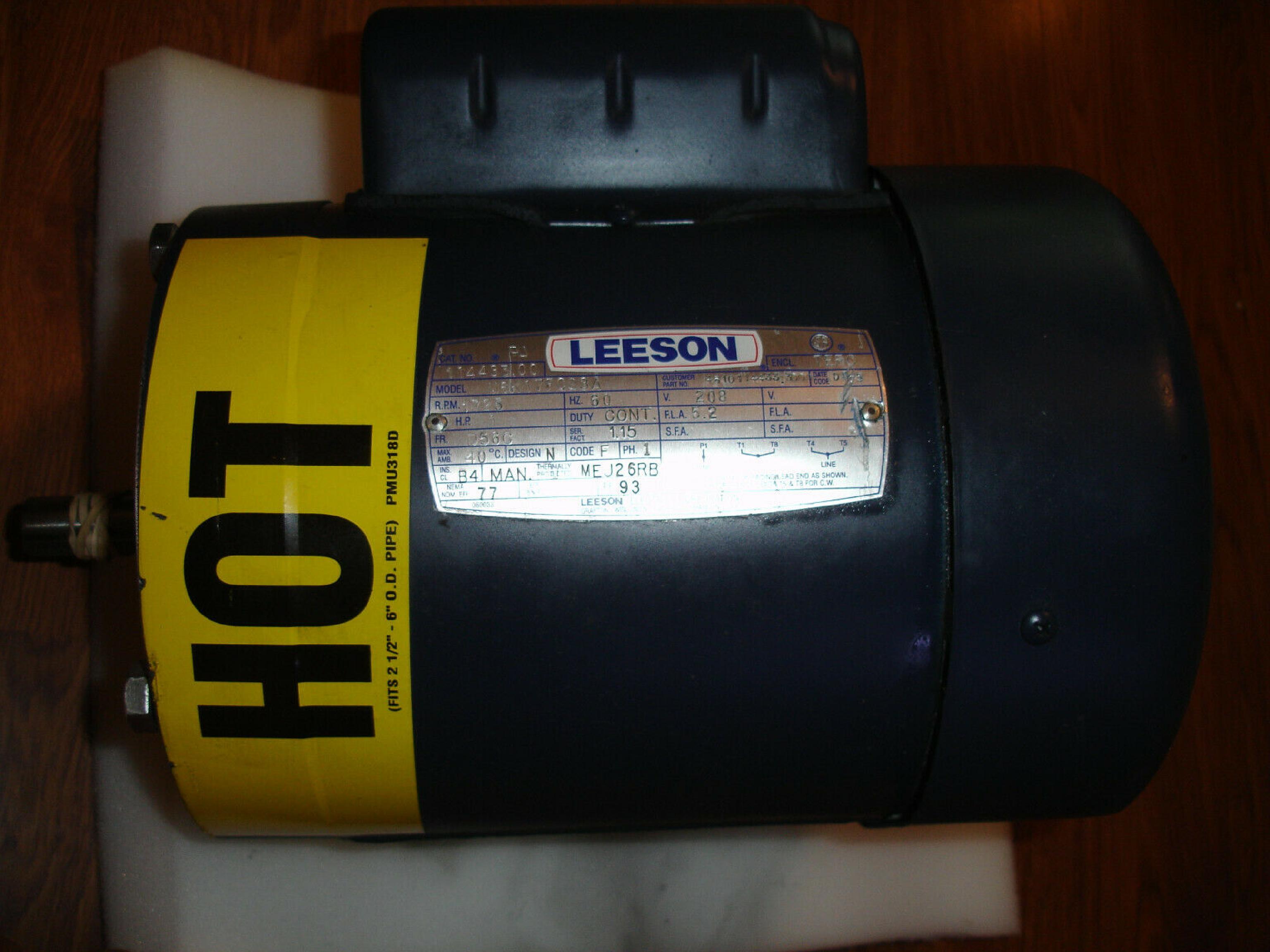 LEESON M6K17FC23A 1 H.P. ELECTRIC MOTOR, 208VAC, 60HZ,1725RPM CONTINUOUS DUTY