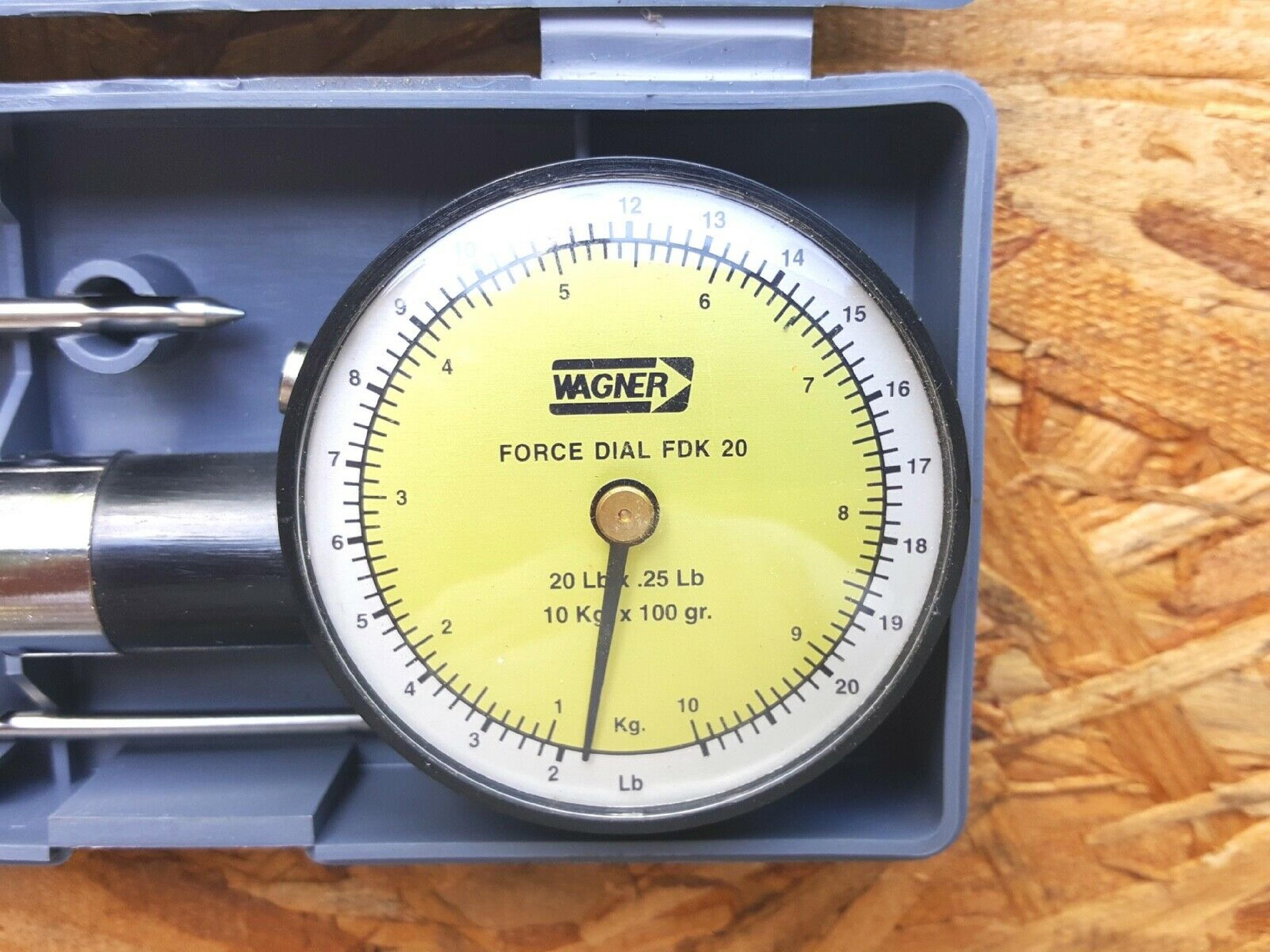 WAGNER FDK 20 COMPLETE WITH BOX AND ACCESSORIIES, FORCE DIAL FDK 10, PUSH - PULL FORCE GAGE