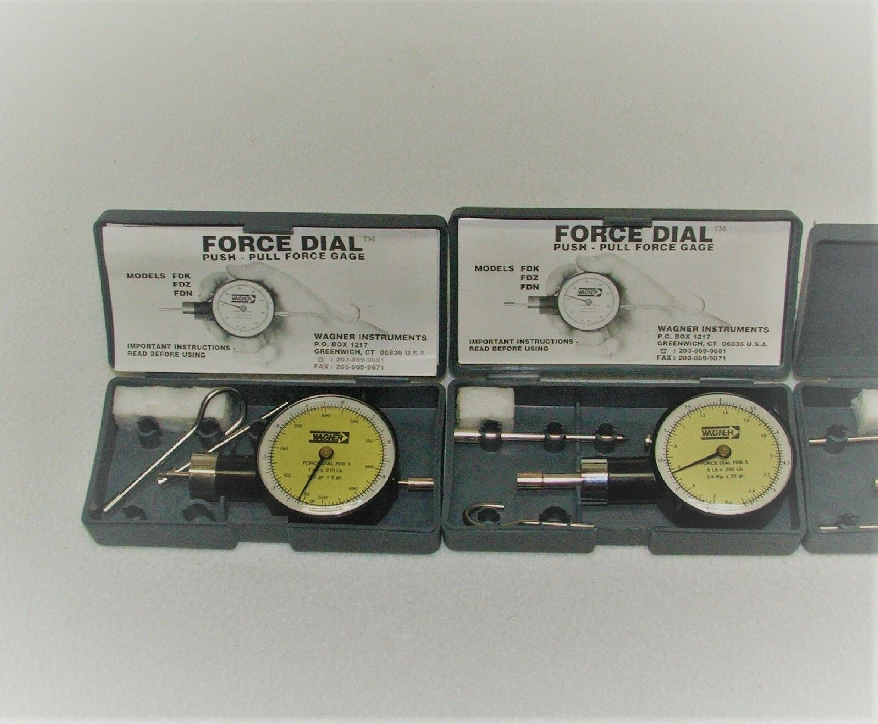 WAGNER FDK 1 COMPLETE WITH BOX AND ACCESSORIIES, FORCE DIAL FDK 10, PUSH - PULL FORCE GAGE