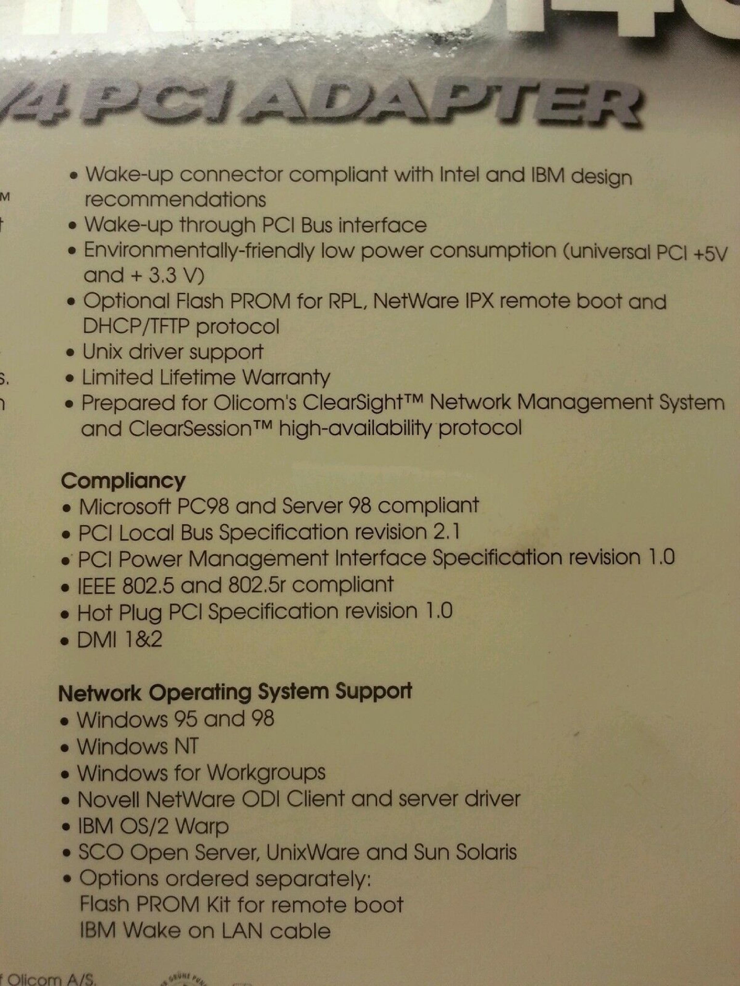 OLICOM OC-3140 PCI TOKEN RING, DB9, TWISTED PAIR, RJ45