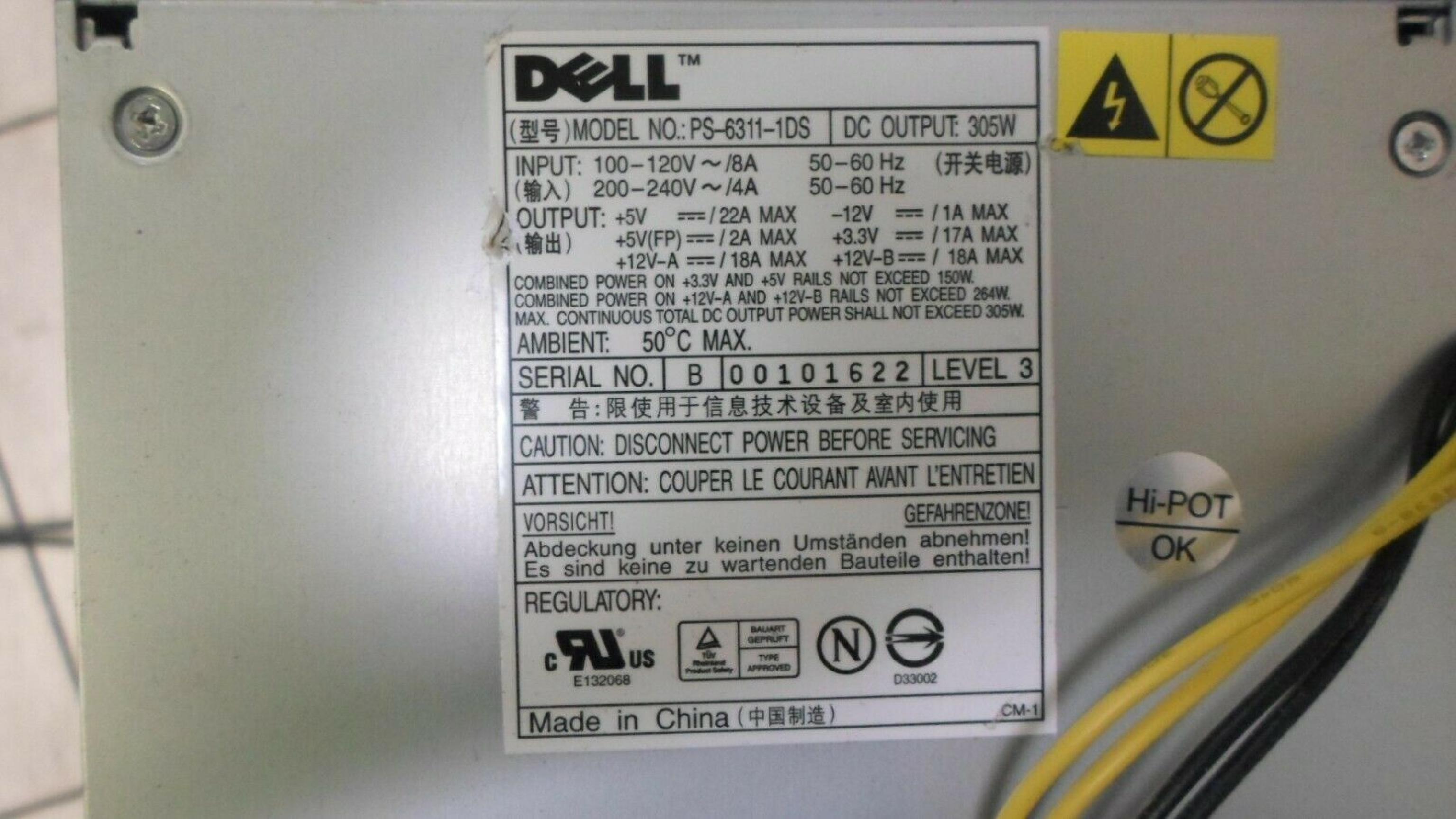 DELL PS-6311-1DS 305W POWER SUPPLY 24 PIN ATX