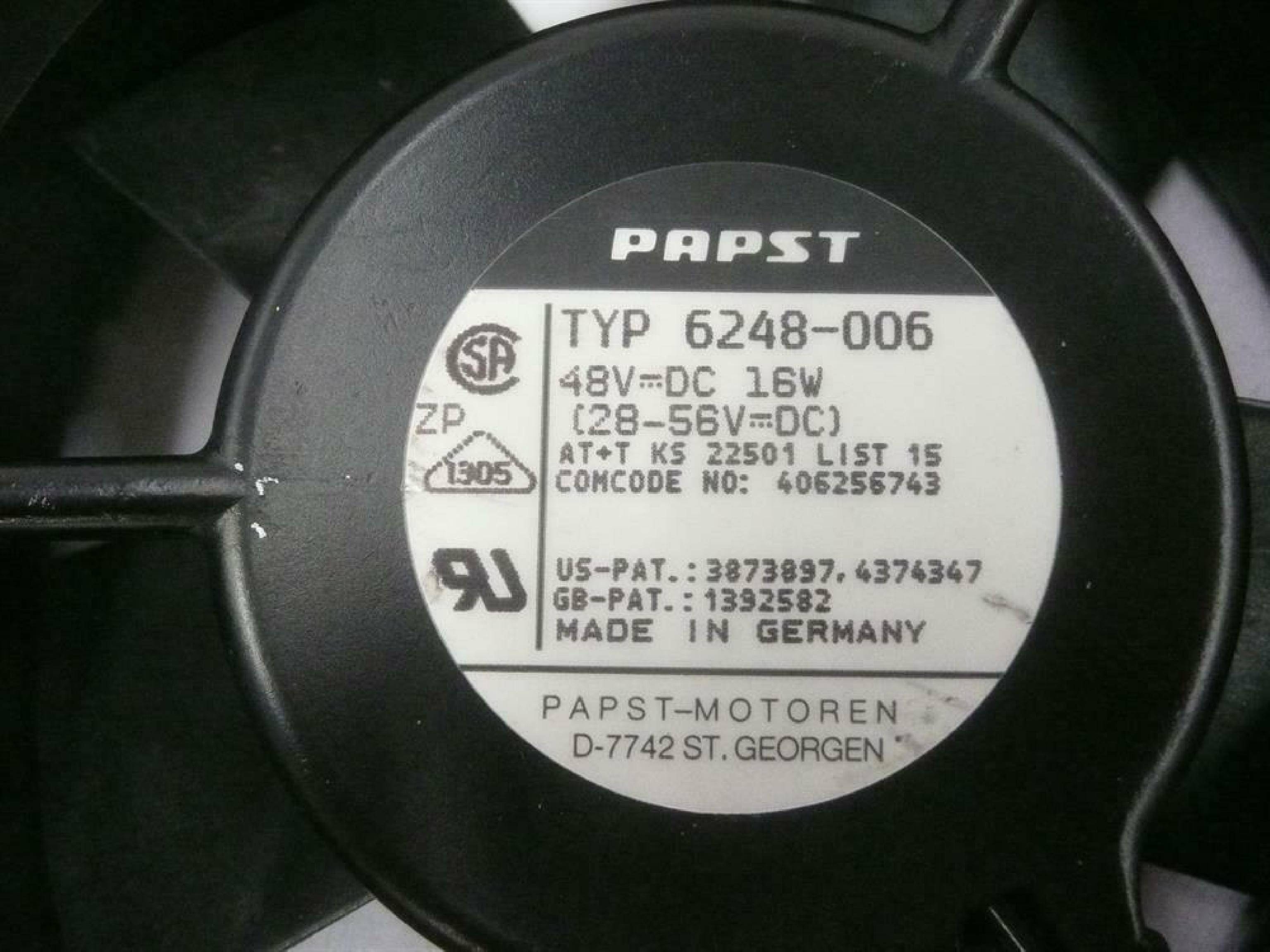 PAPST 6248-006 FAN 48VDC 16W 171MM BY 51MM WITH 2PIN CONNECTOR