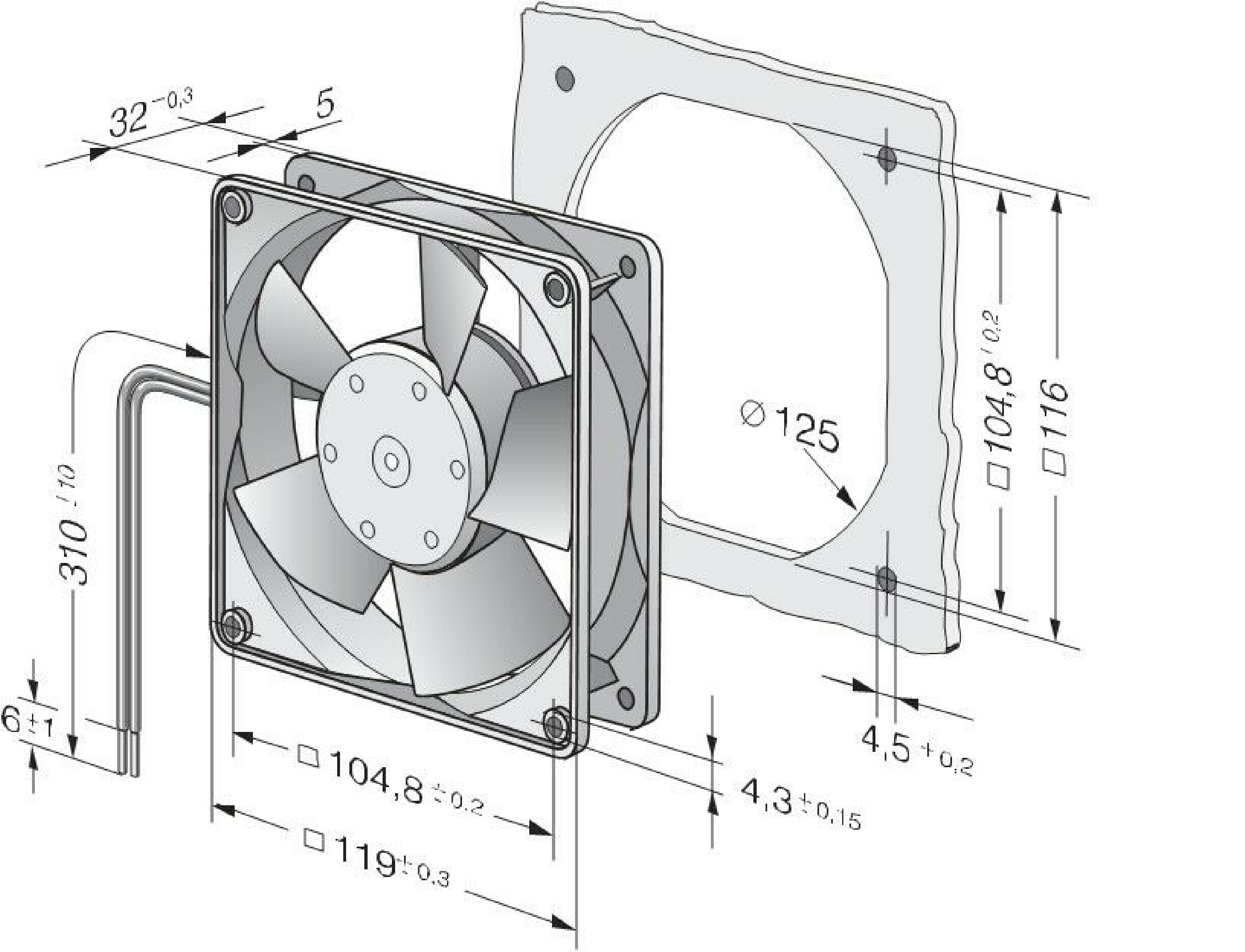 PAPST 4312M FAN 12VDC 2.6W 119MM BY 31MM 2WIRE CABLE WITH 2PIN CONNECTOR