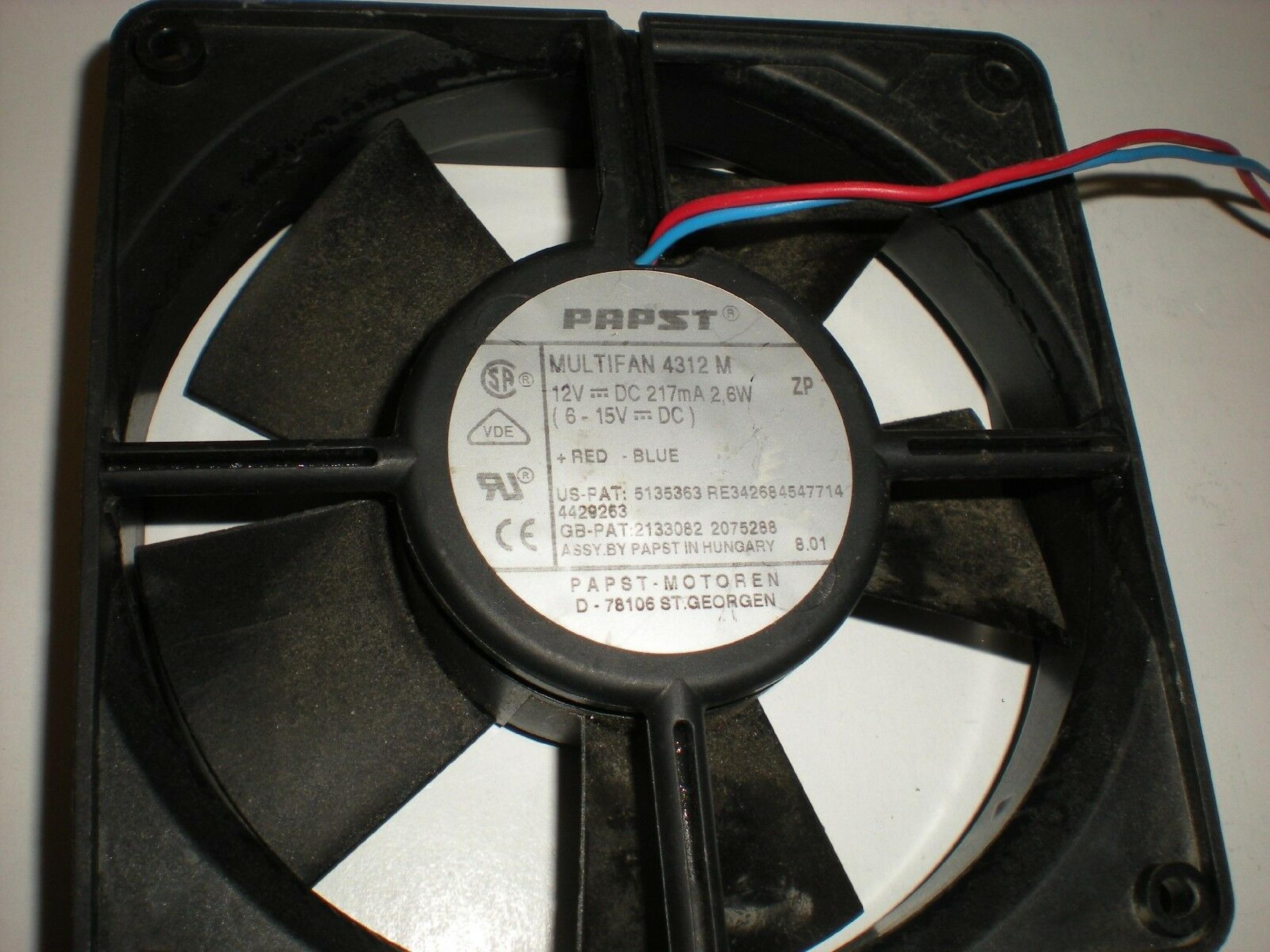 PAPST 4312M FAN 12VDC 2.6W 119MM BY 31MM 2WIRE CABLE WITH 2PIN CONNECTOR