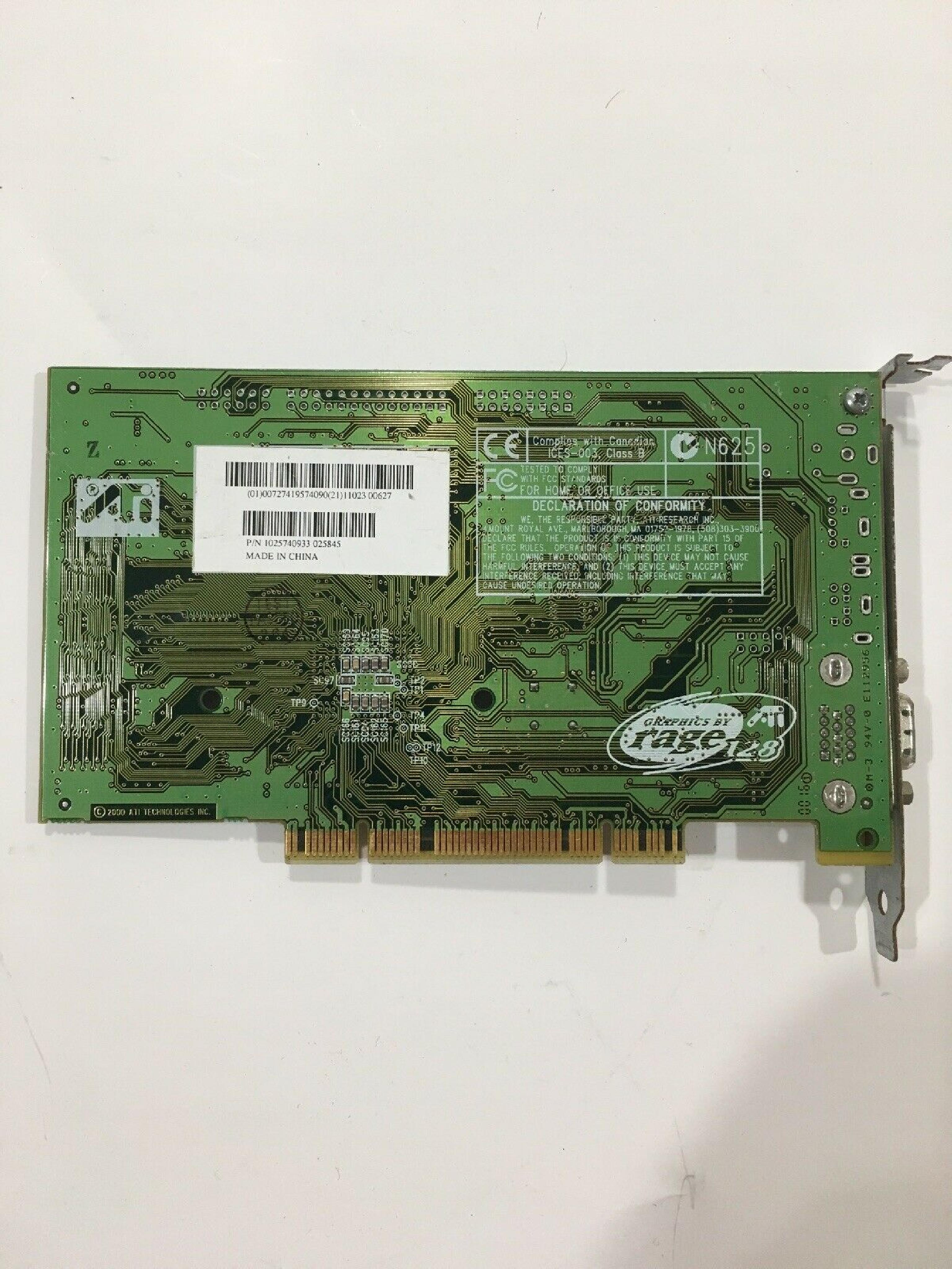 ATI N625 RADEON AGP VGA SVIDEO RCA OUTPUTS