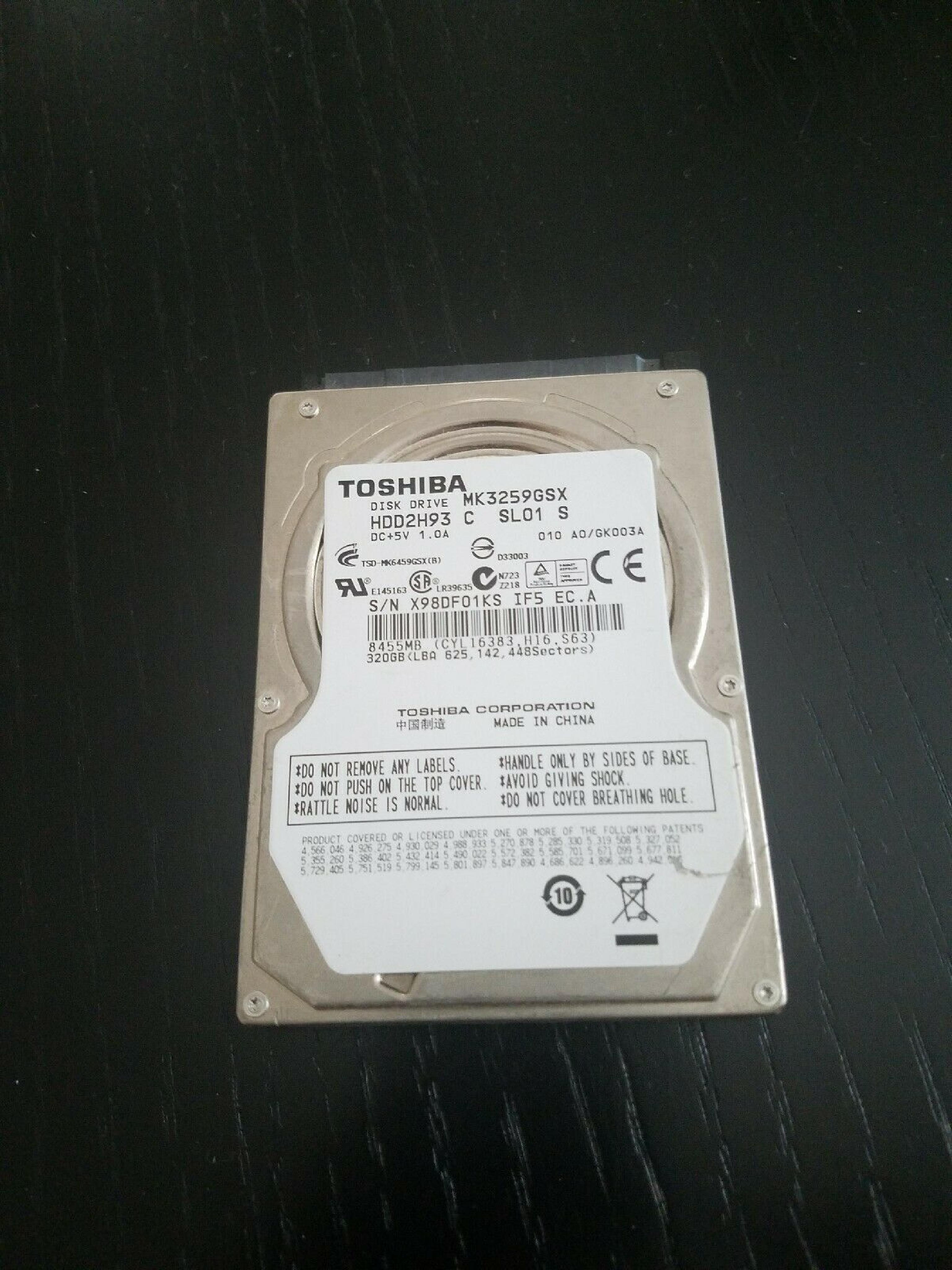 TOSHIBA MK3259GSXP 320GB 2.5INCH DRIVE UL01 25JUN2011 AD/GN003J