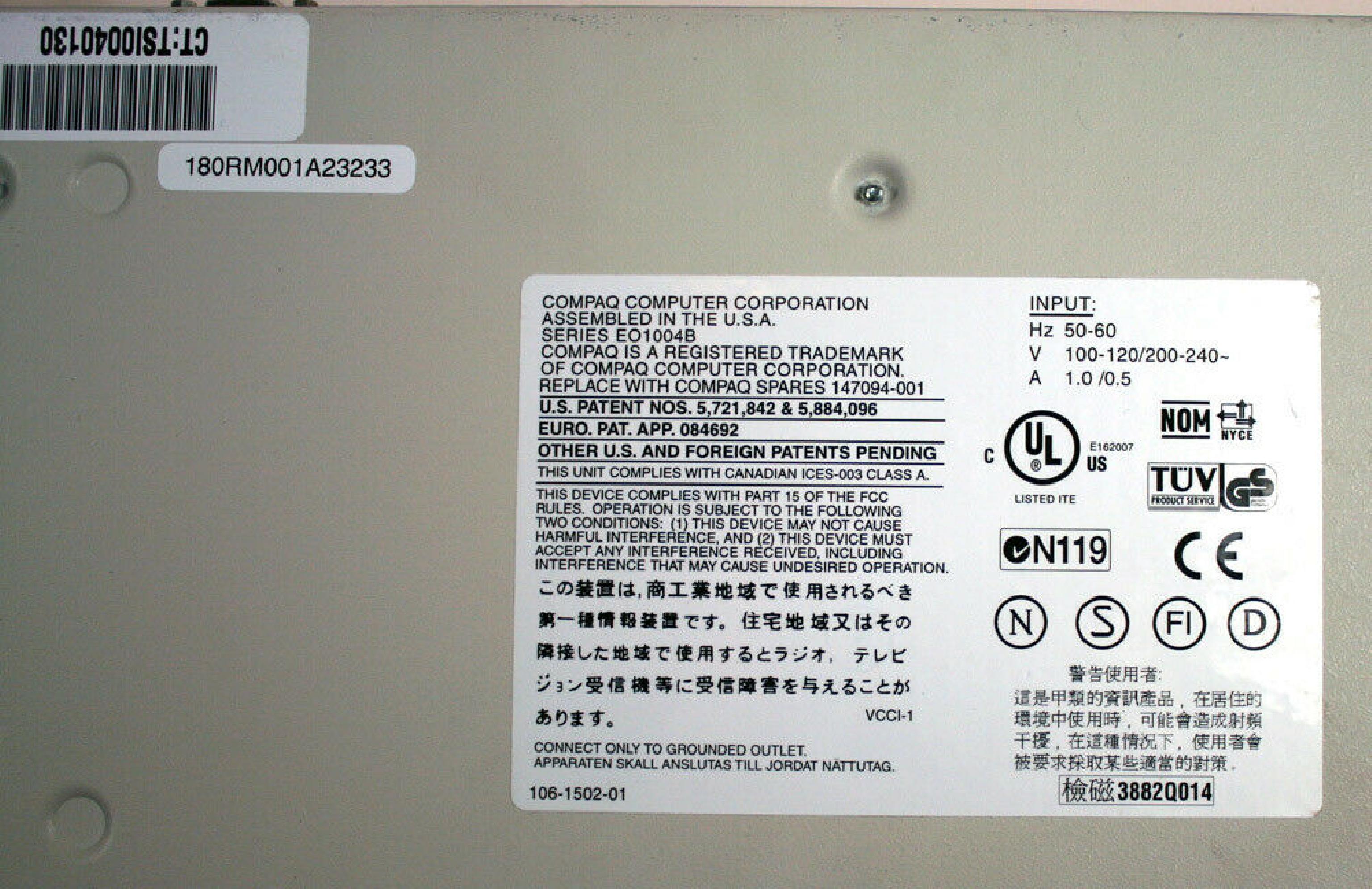 COMPAQ / HEWLETT PACKARD / HP 106-1502-01 KVM