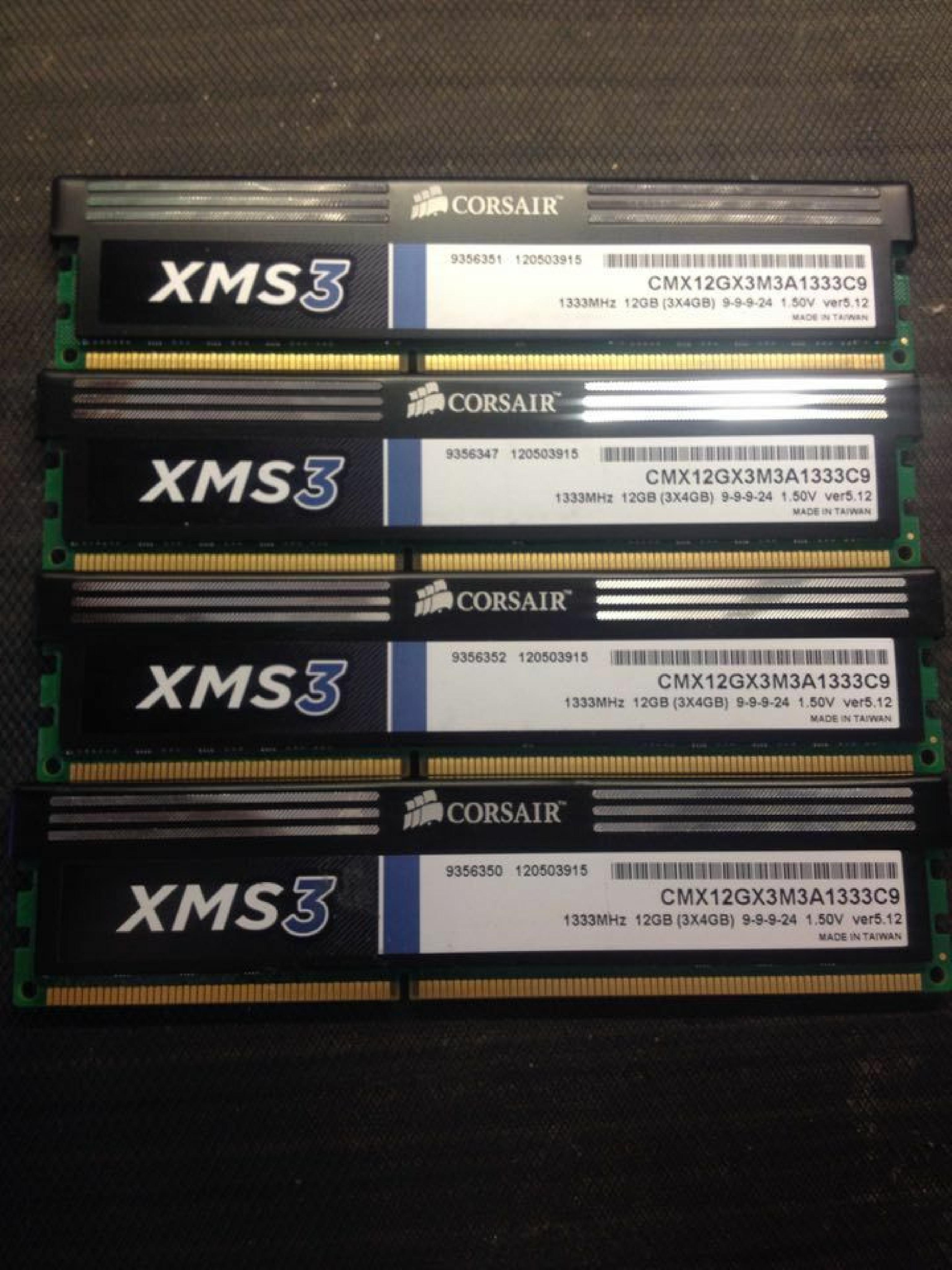 CORSAIR / MICRON CMX12GX3M3A1333C9 KIT OF THREE 4GB DDR3 1333MHZ RAM MODULES 1 MODULE